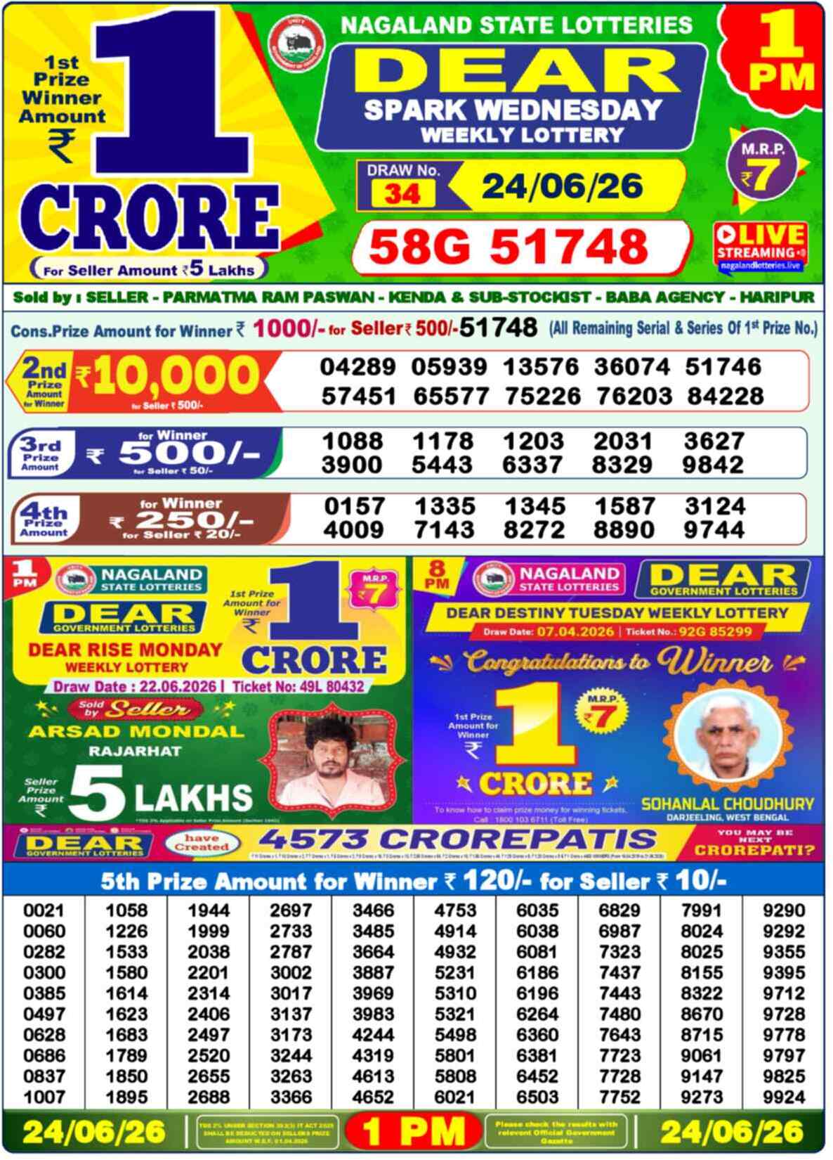 Dear Shine Result 1PM Wednesday, 24 June 2026