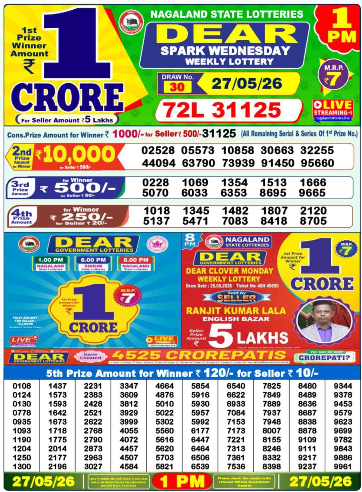 Dear Wish Result 1PM Wednesday, 27 May 2026
