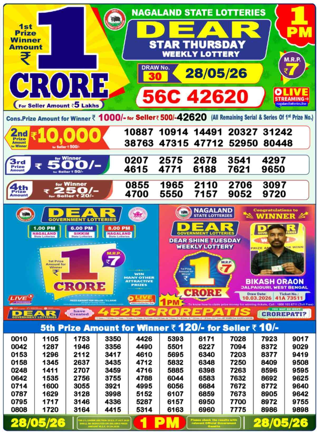 Dear Wish Result 1PM Thursday, 28 May 2026