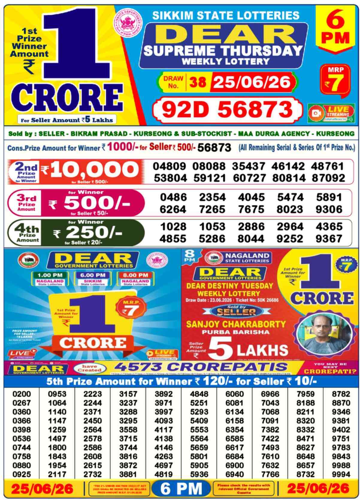 Dear Regal Result 6PM Thursday, 25 June 2026