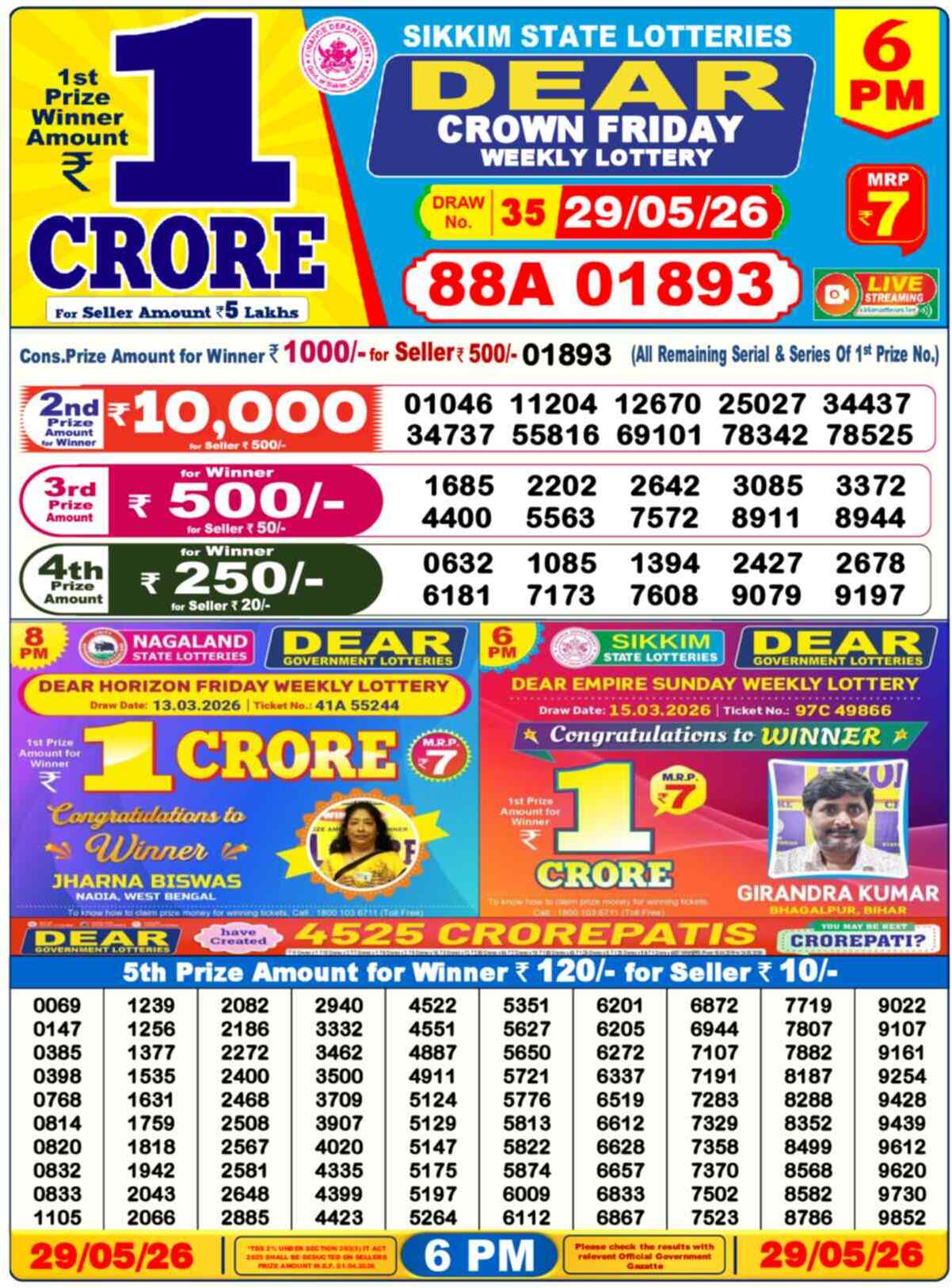 Dear Elite Result 6PM Friday, 29 May 2026