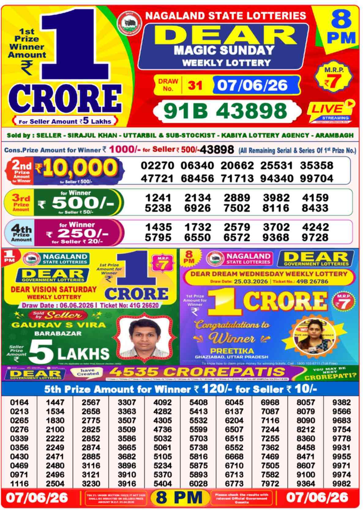 Dear Horizon Result 8PM Sunday, 7 June 2026