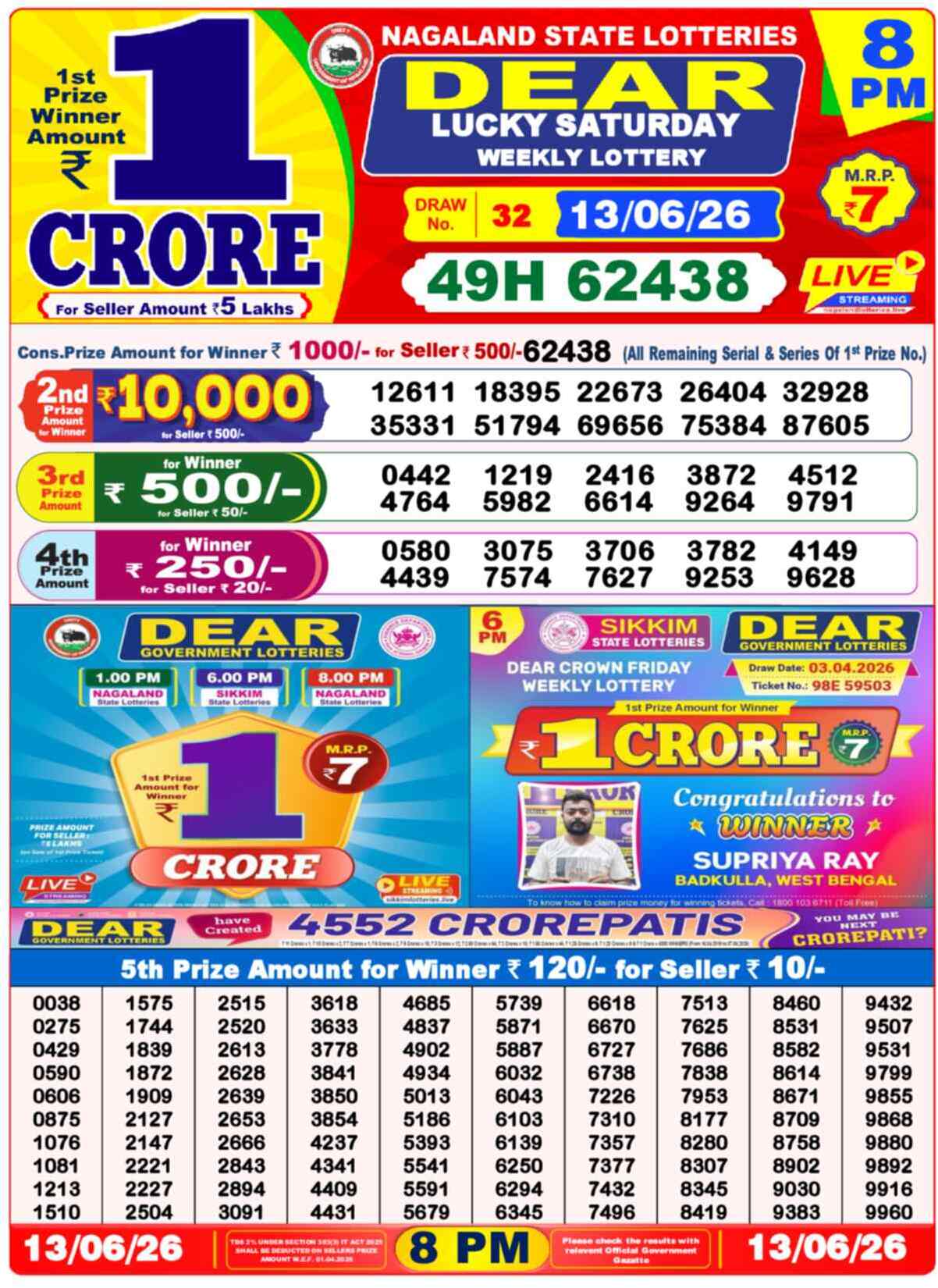 Dear Horizon Result 8PM Saturday, 13 June 2026