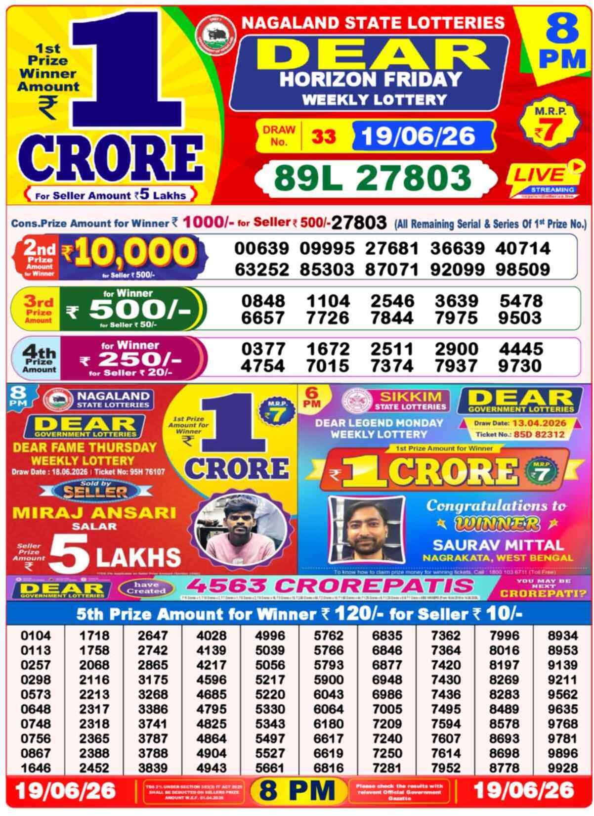 Dear Horizon Result 8PM Friday, 19 June 2026