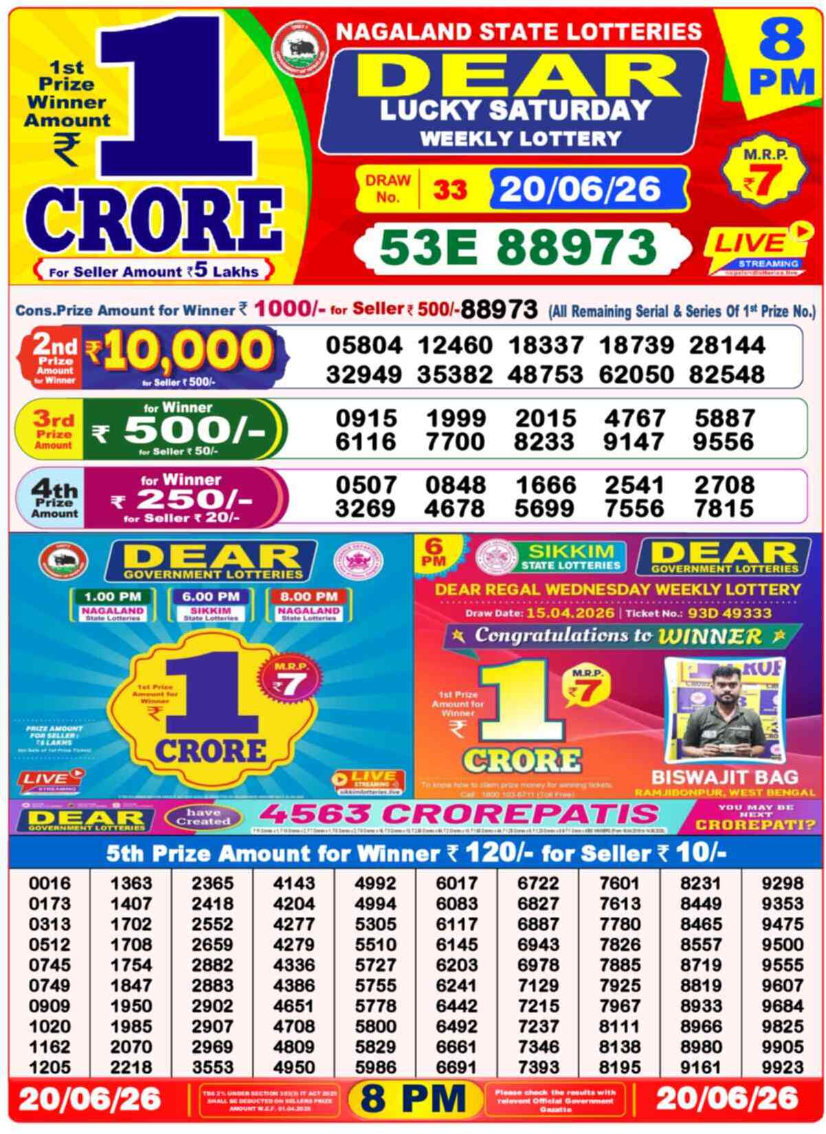 Dear Horizon Result 8PM Saturday, 20 June 2026