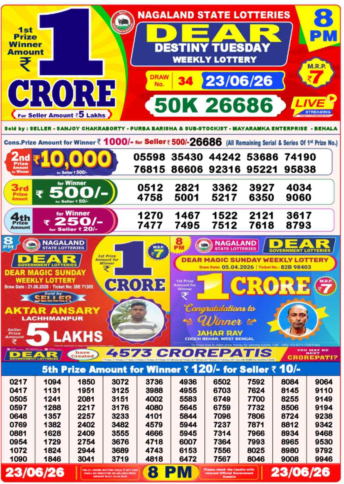 Dear Clover Result 8PM Tuesday, 23 June 2026
