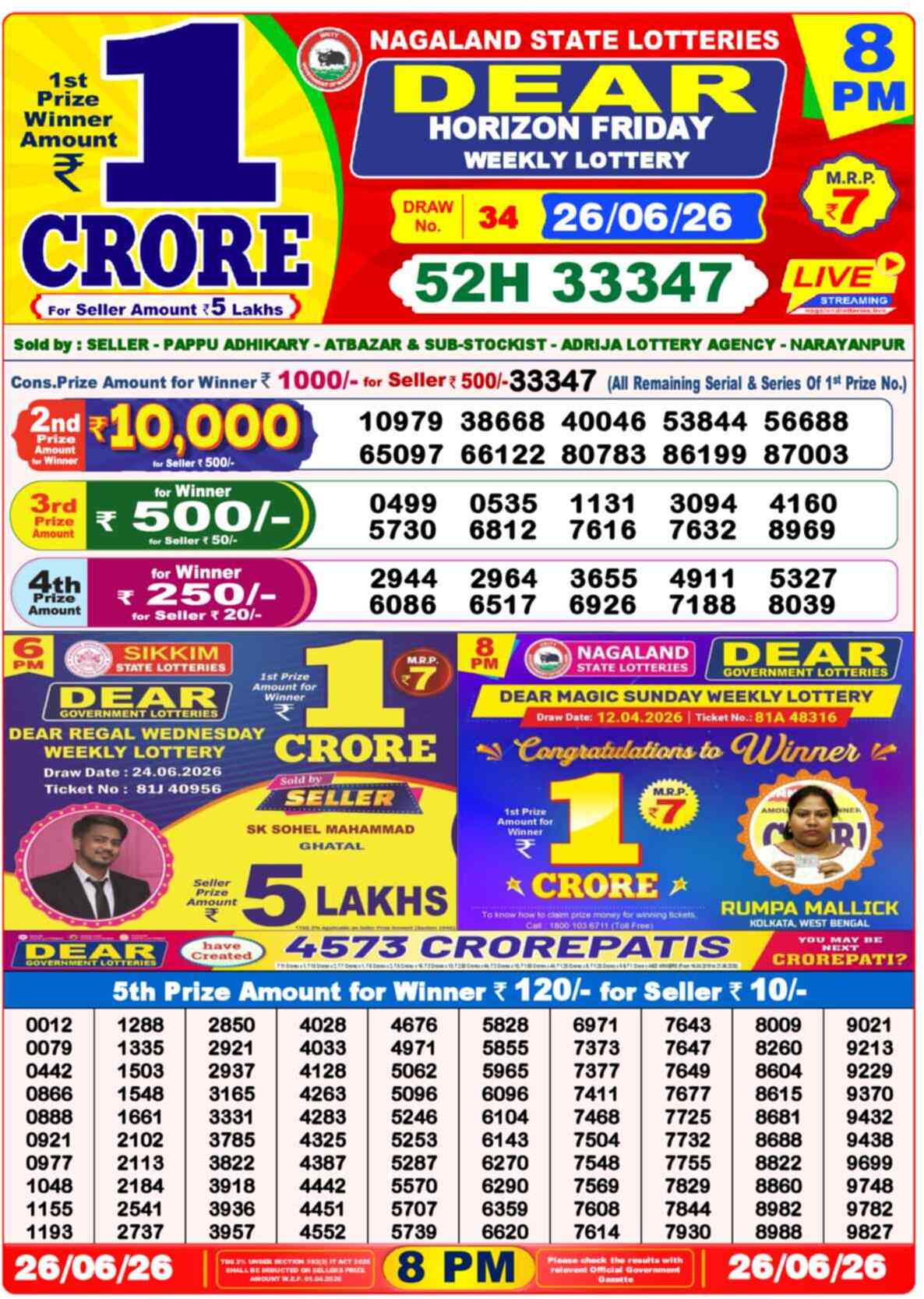 Dear Fame Result 8PM Friday, 26 June 2026