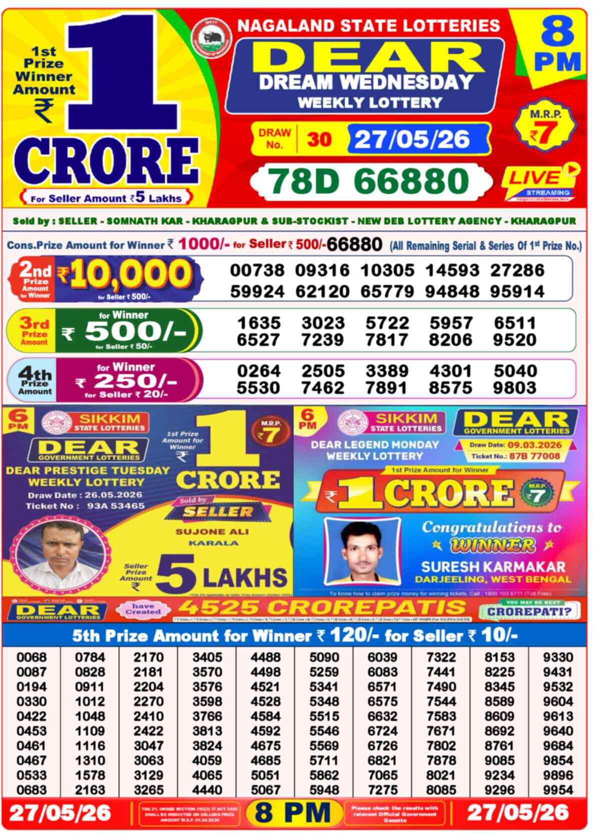 Dear Lucky Result 8PM Wednesday, 27 May 2026