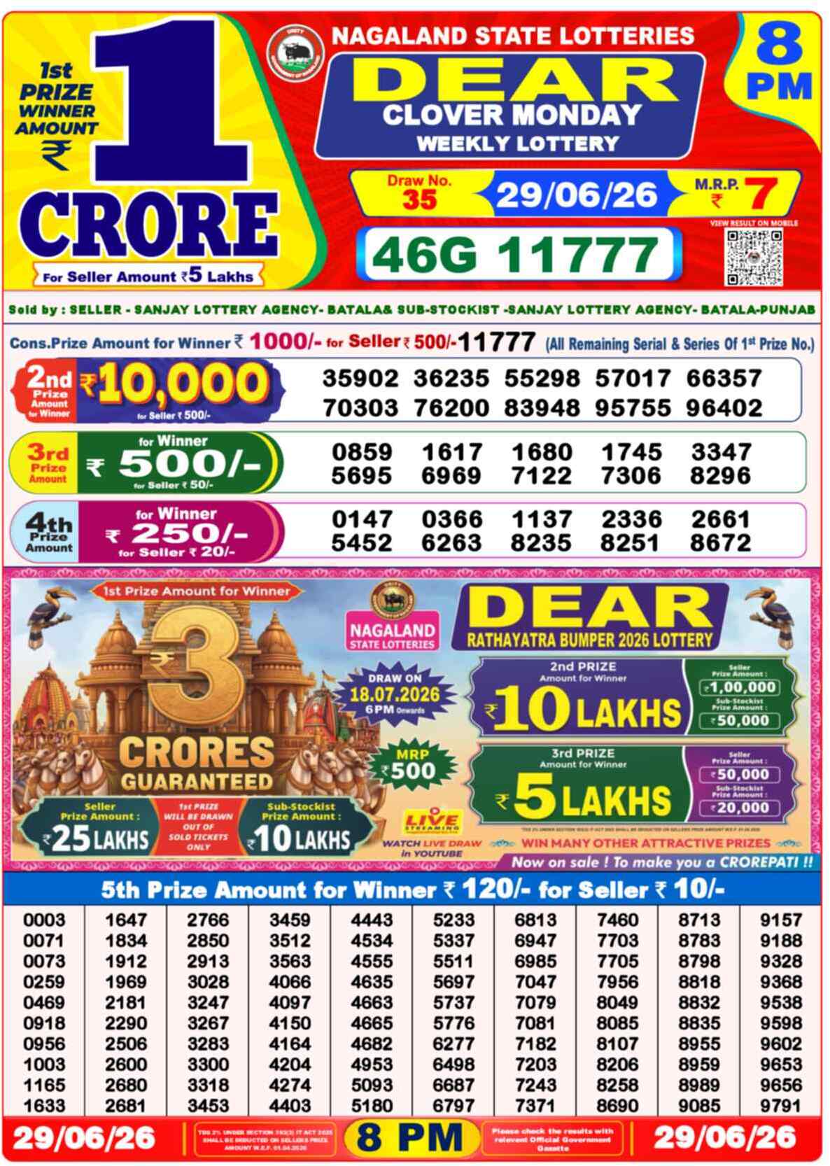 Dear Magic Result 8PM Monday, 29 June 2026