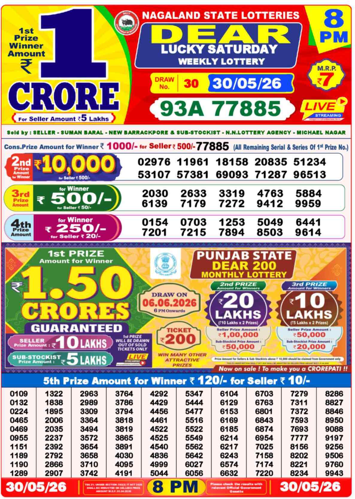 Dear Lucky Result 8PM Saturday, 30 May 2026