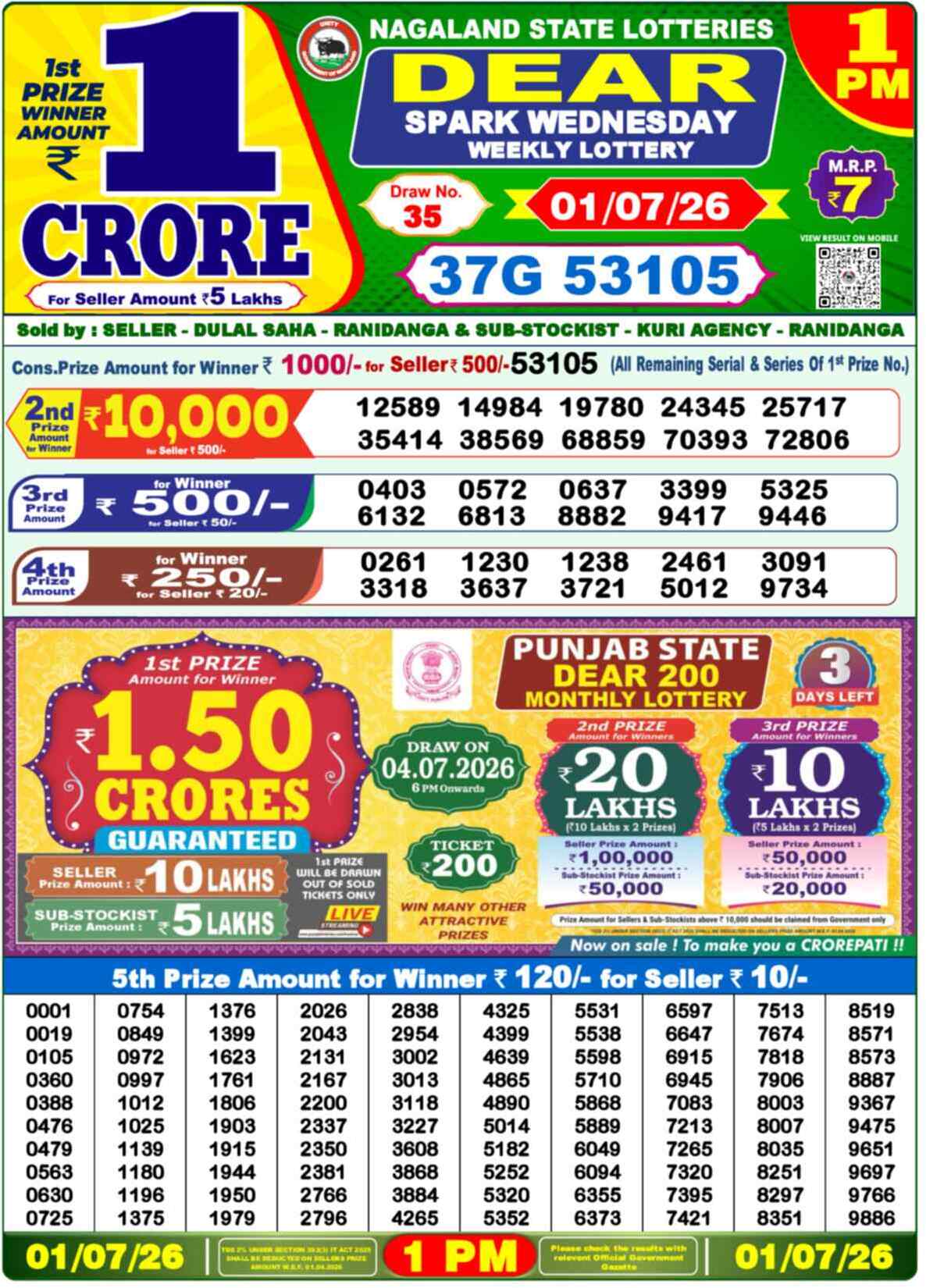 Dear Shine Result 1PM Wednesday, 1 July 2026