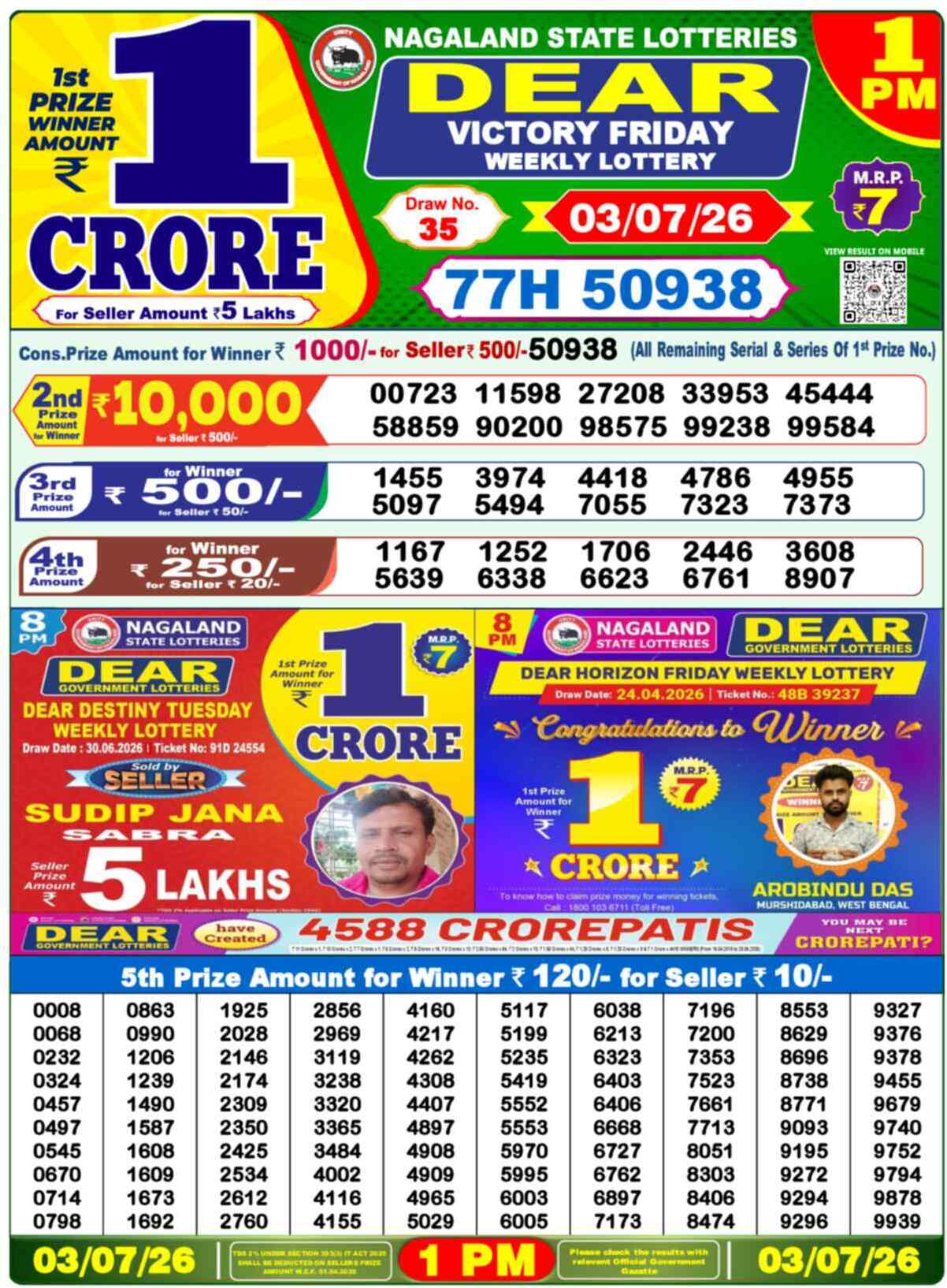 Dear Star Result 1PM Friday, 3 July 2026