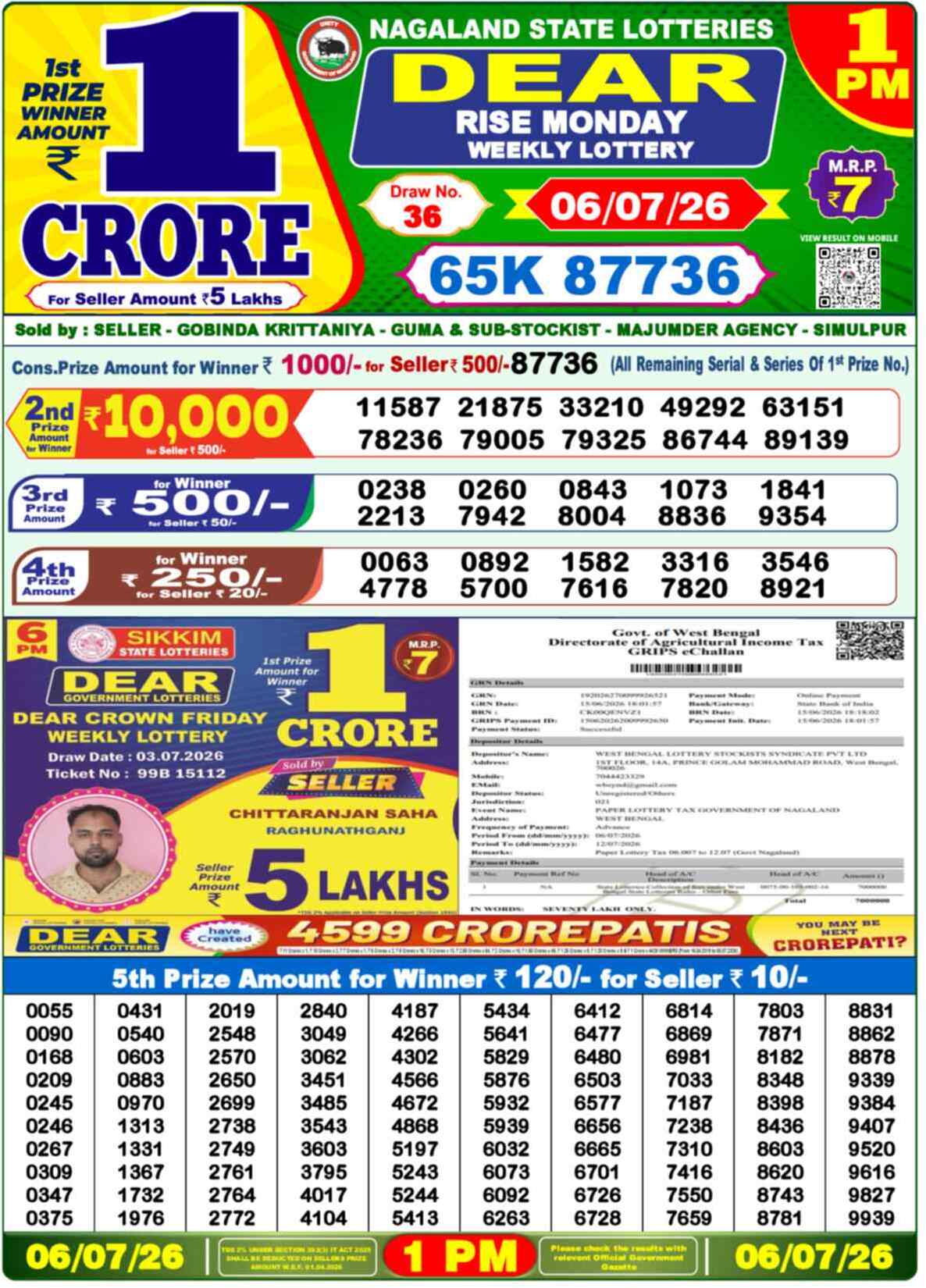 Dear Wish Result 1PM Monday, 6 July 2026