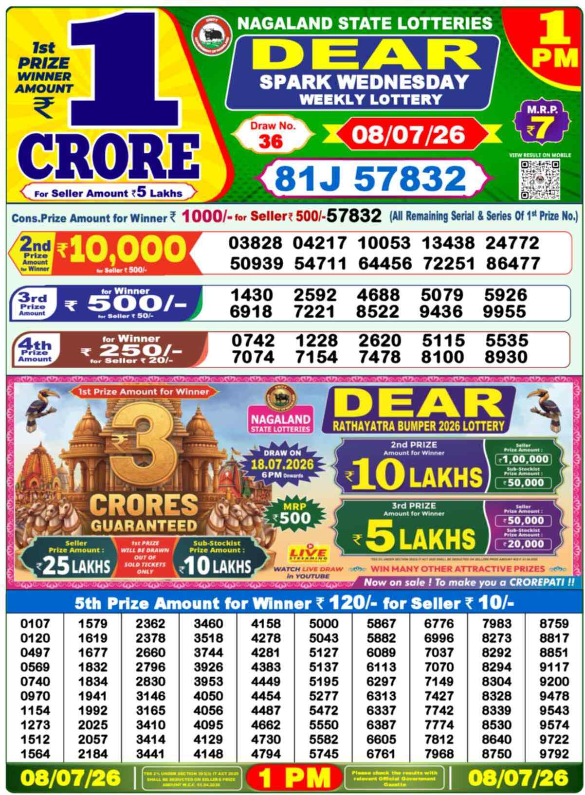 Dear Shine Result 1PM Wednesday, 8 July 2026