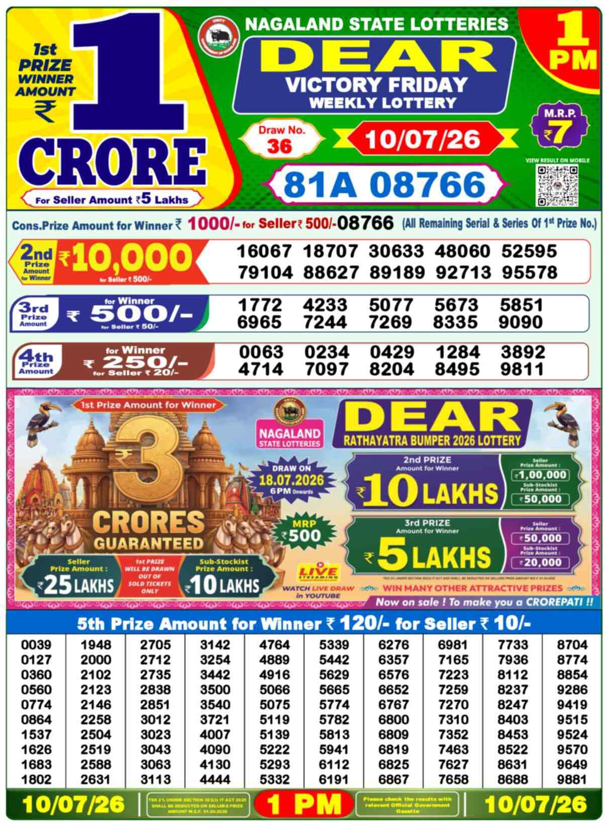 Dear Star Result 1PM Friday, 10 July 2026