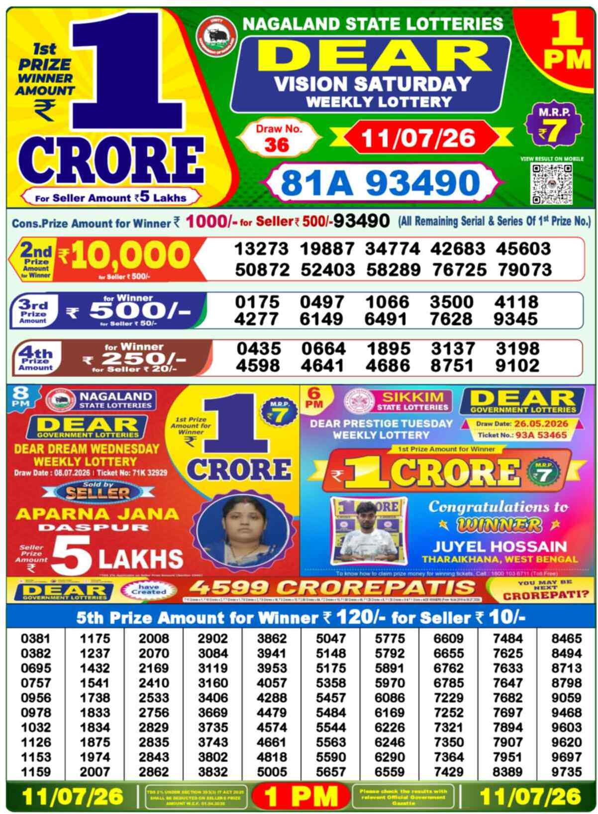 Dear Victory Result 1PM Saturday, 11 July 2026
