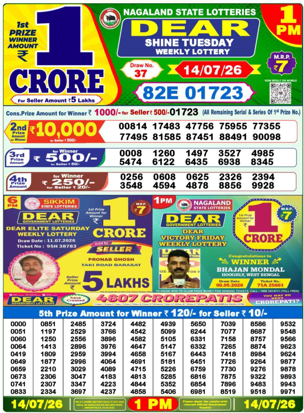 Dear Rise Result 1PM Tuesday, 14 July 2026