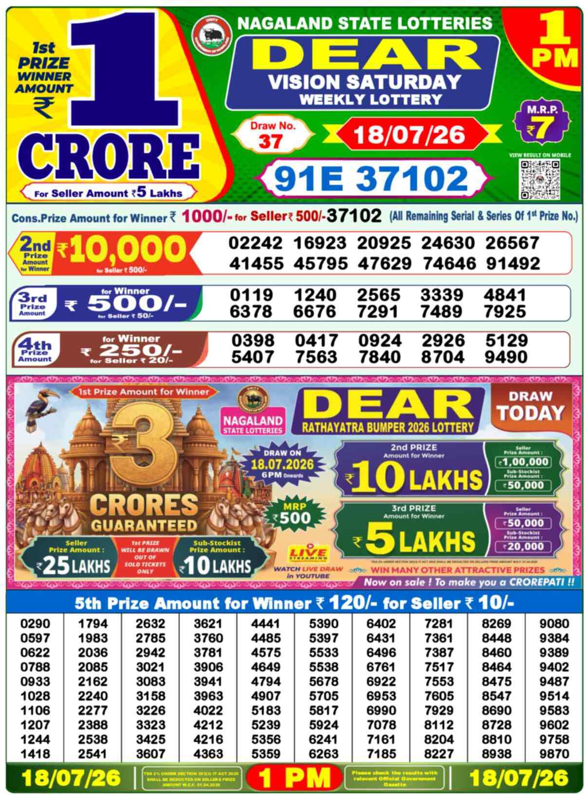 Dear Victory Result 1PM Saturday, 18 July 2026