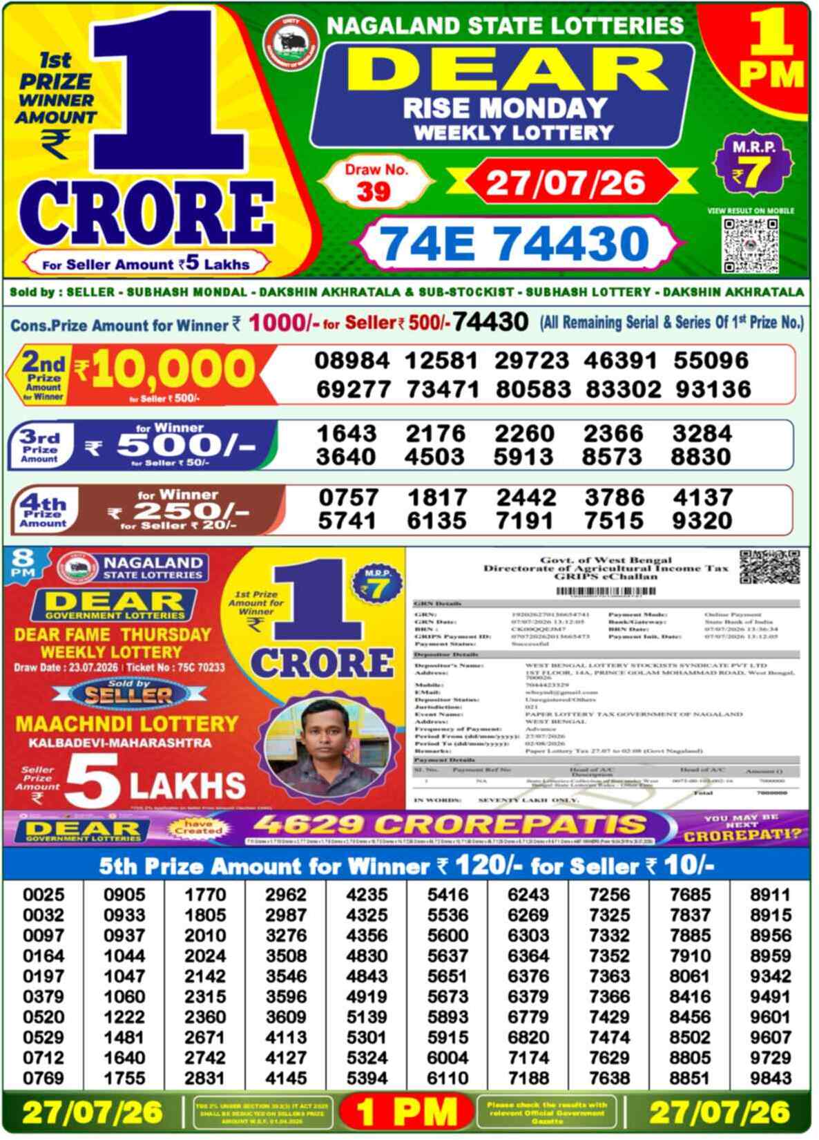 Dear Wish Result 1PM Monday, 27 July 2026