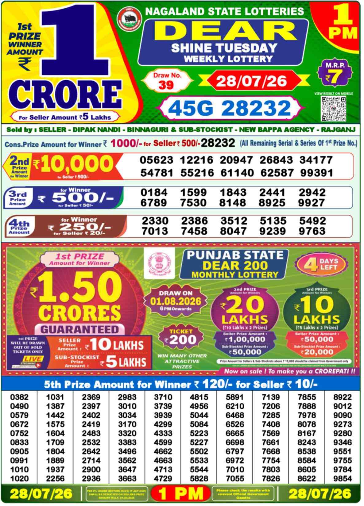 Dear Rise Result 1PM Tuesday, 28 July 2026