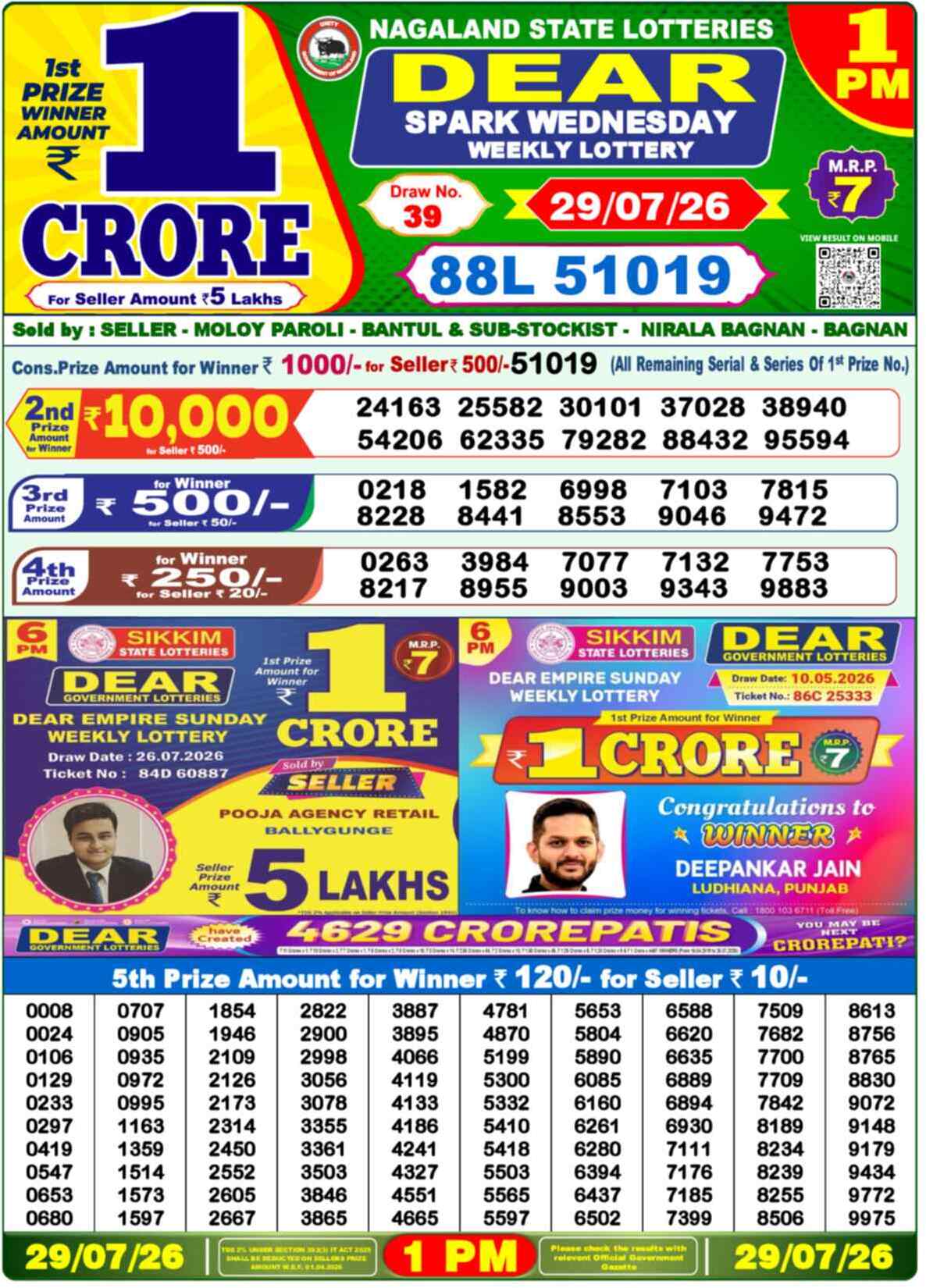 Dear Shine Result 1PM Wednesday, 29 July 2026