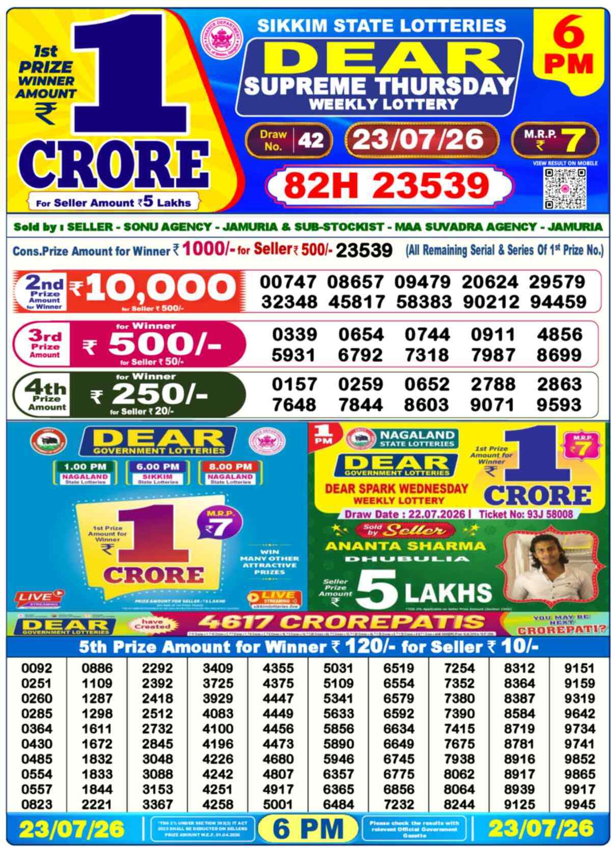 Dear Regal Result 6PM Thursday, 23 July 2026