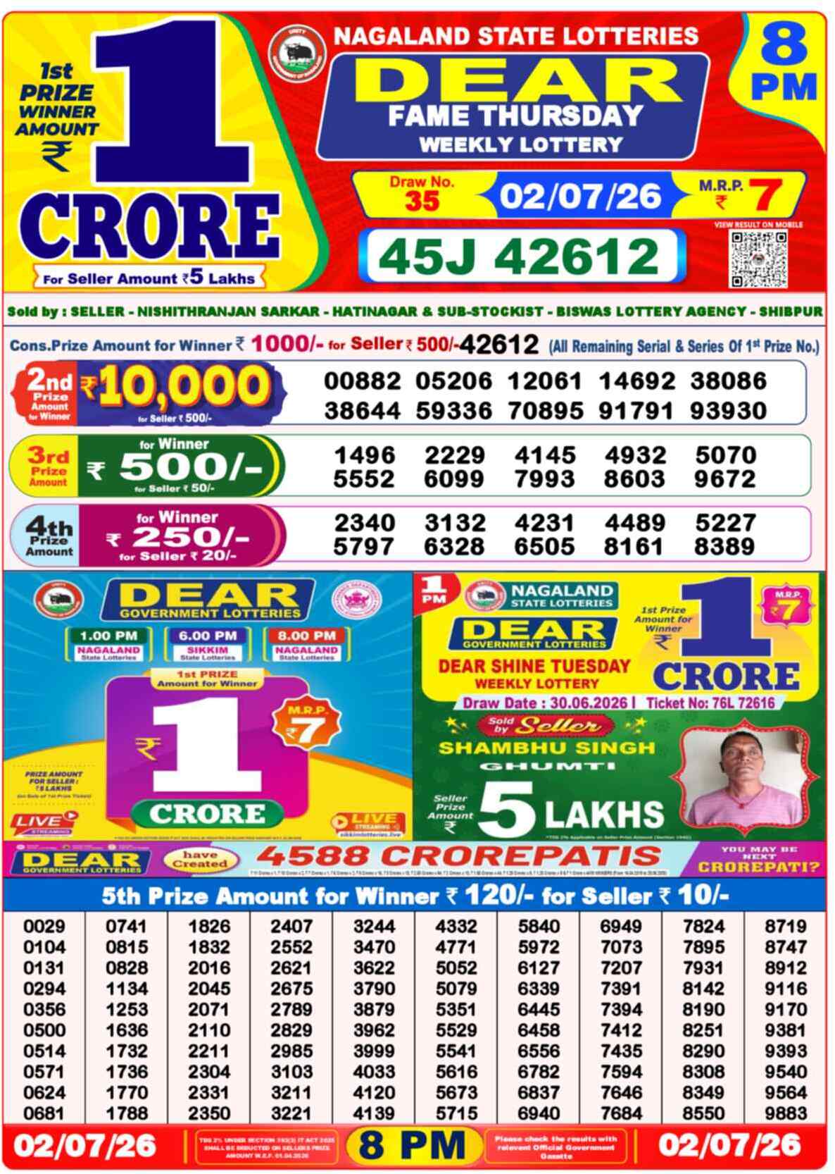 Dear Dream Result 8PM Thursday, 2 July 2026