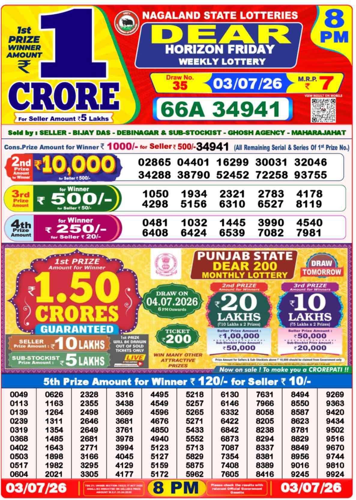 Dear Fame Result 8PM Friday, 3 July 2026