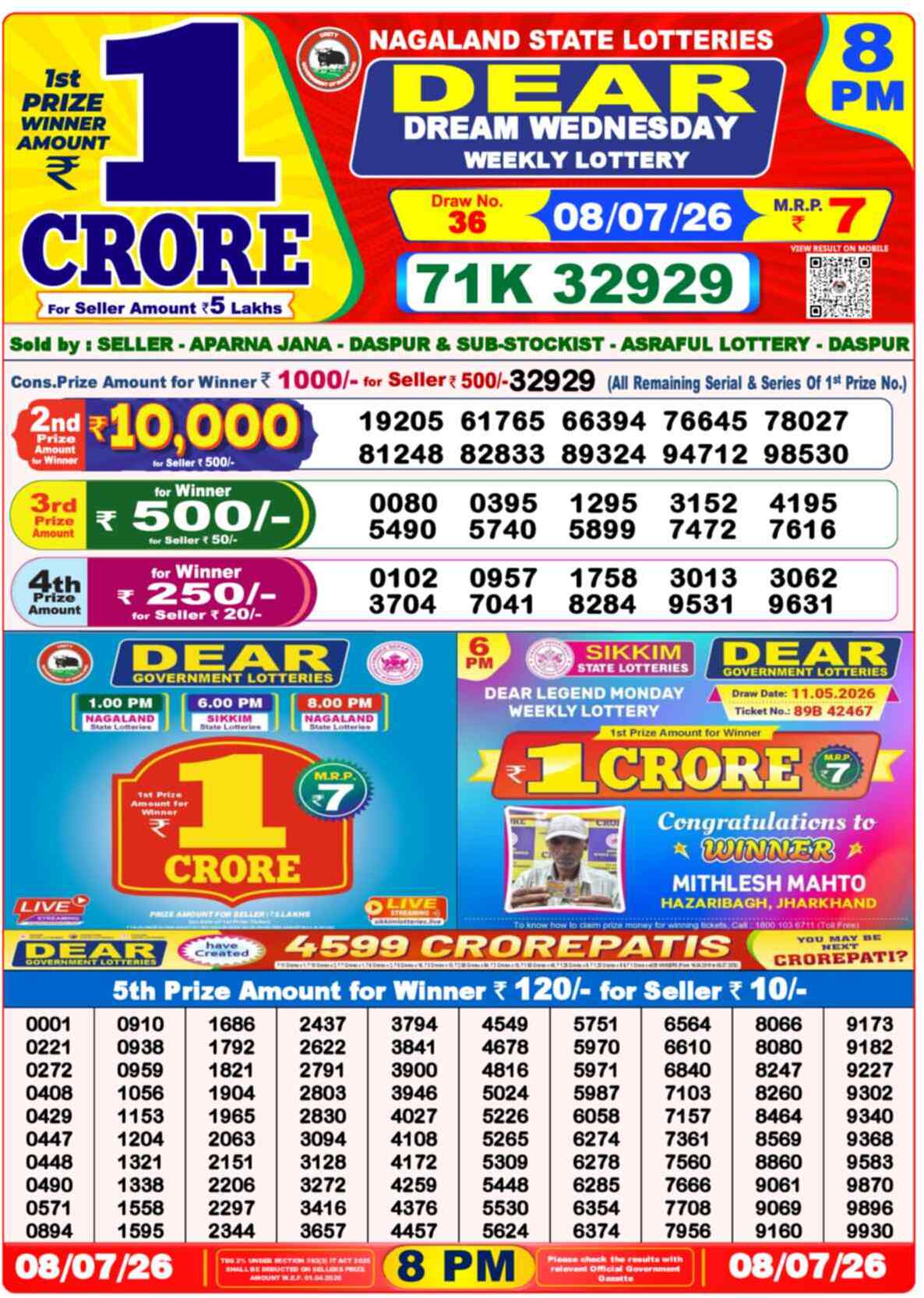 Dear Destiny Result 8PM Wednesday, 8 July 2026