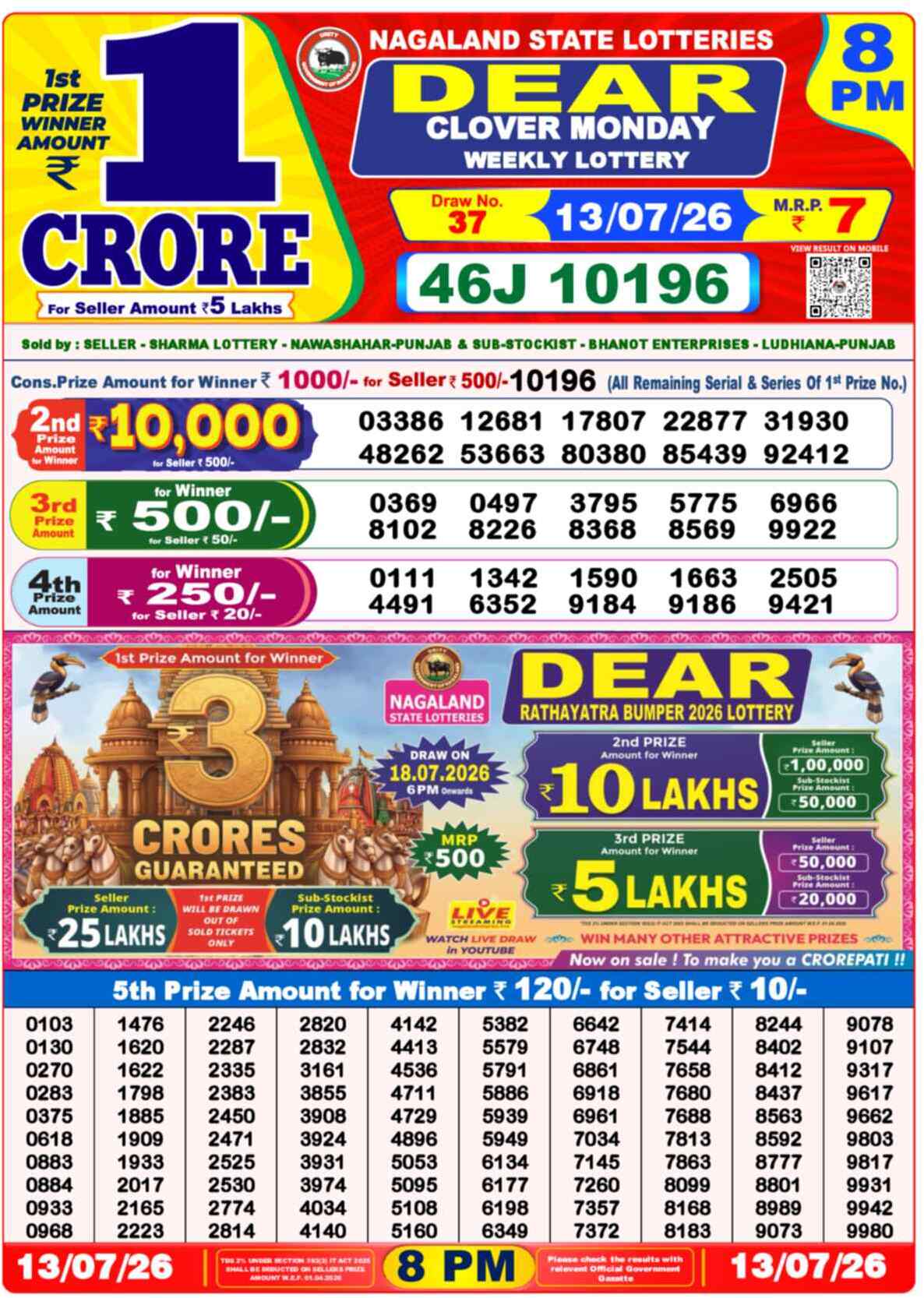 Dear Magic Result 8PM Monday, 13 July 2026