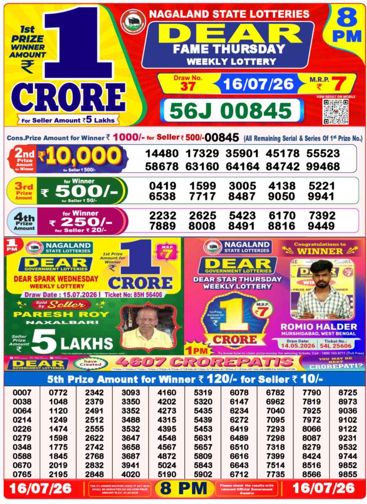 Dear Dream Result 8PM Thursday, 16 July 2026