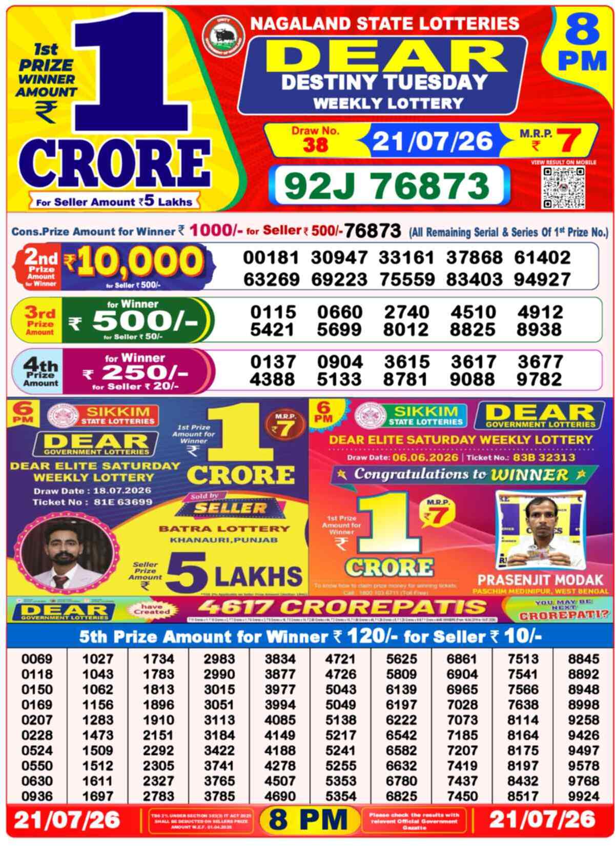 Dear Clover Result 8PM Tuesday, 21 July 2026