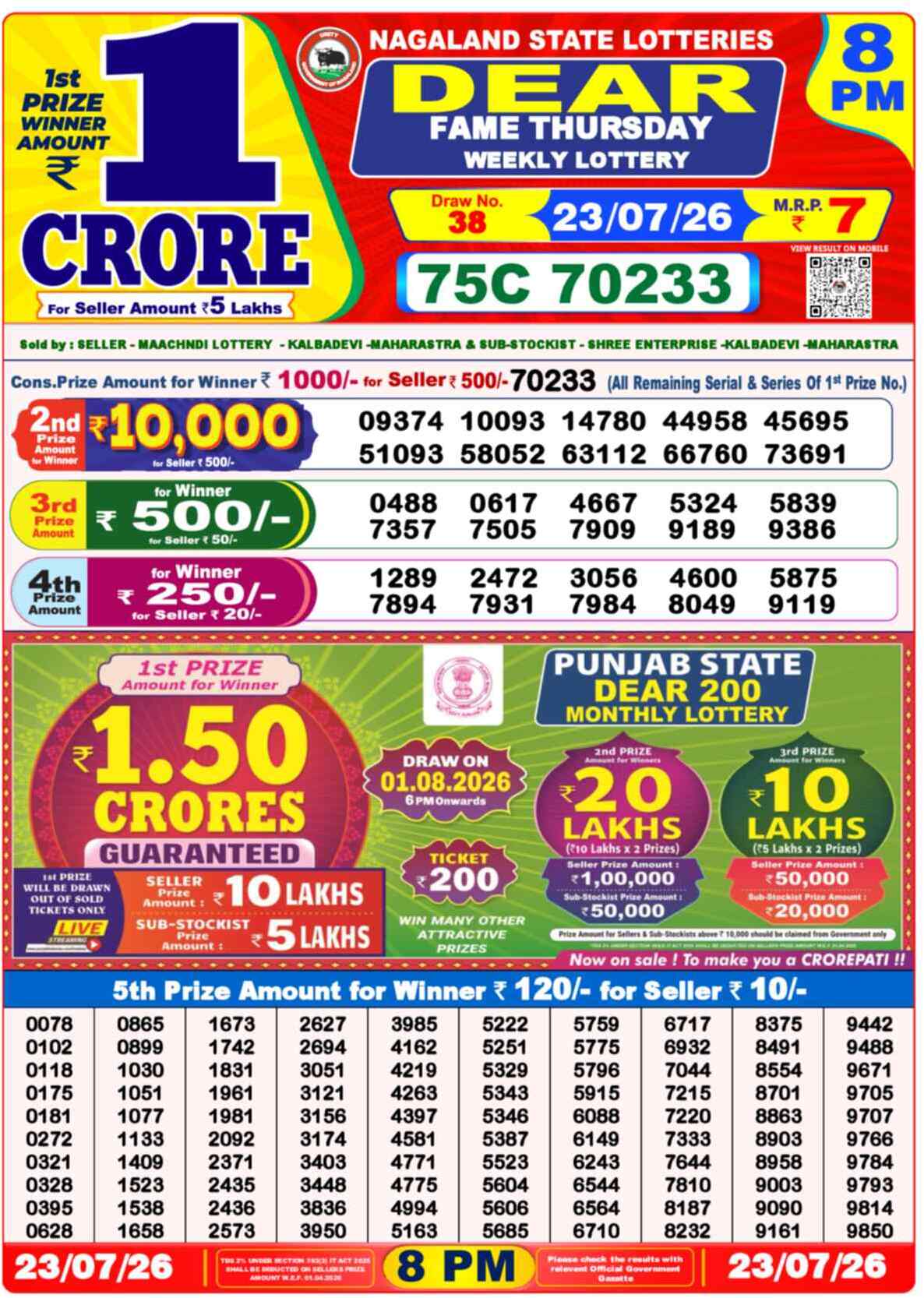 Dear Dream Result 8PM Thursday, 23 July 2026