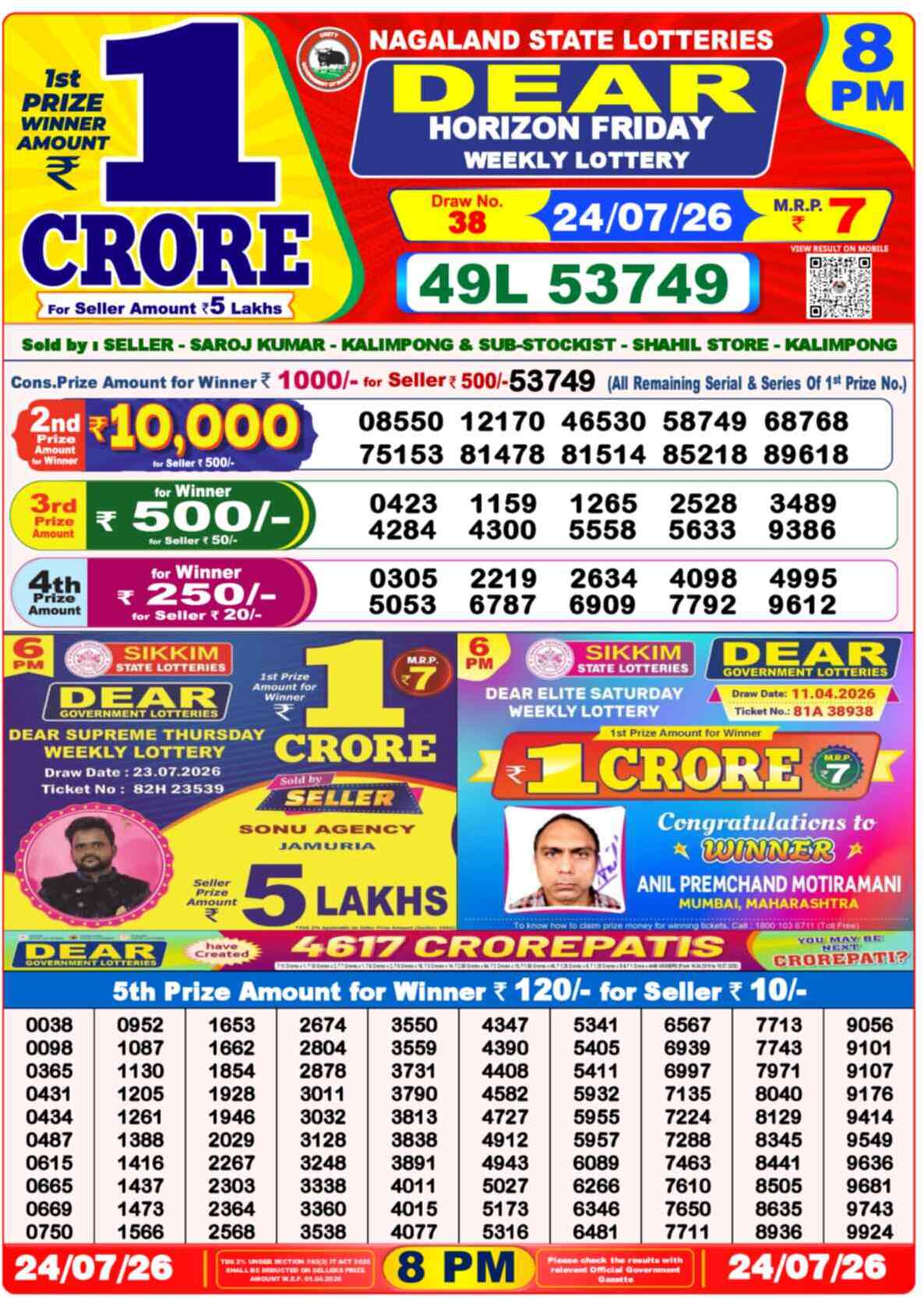 Dear Fame Result 8PM Friday, 24 July 2026