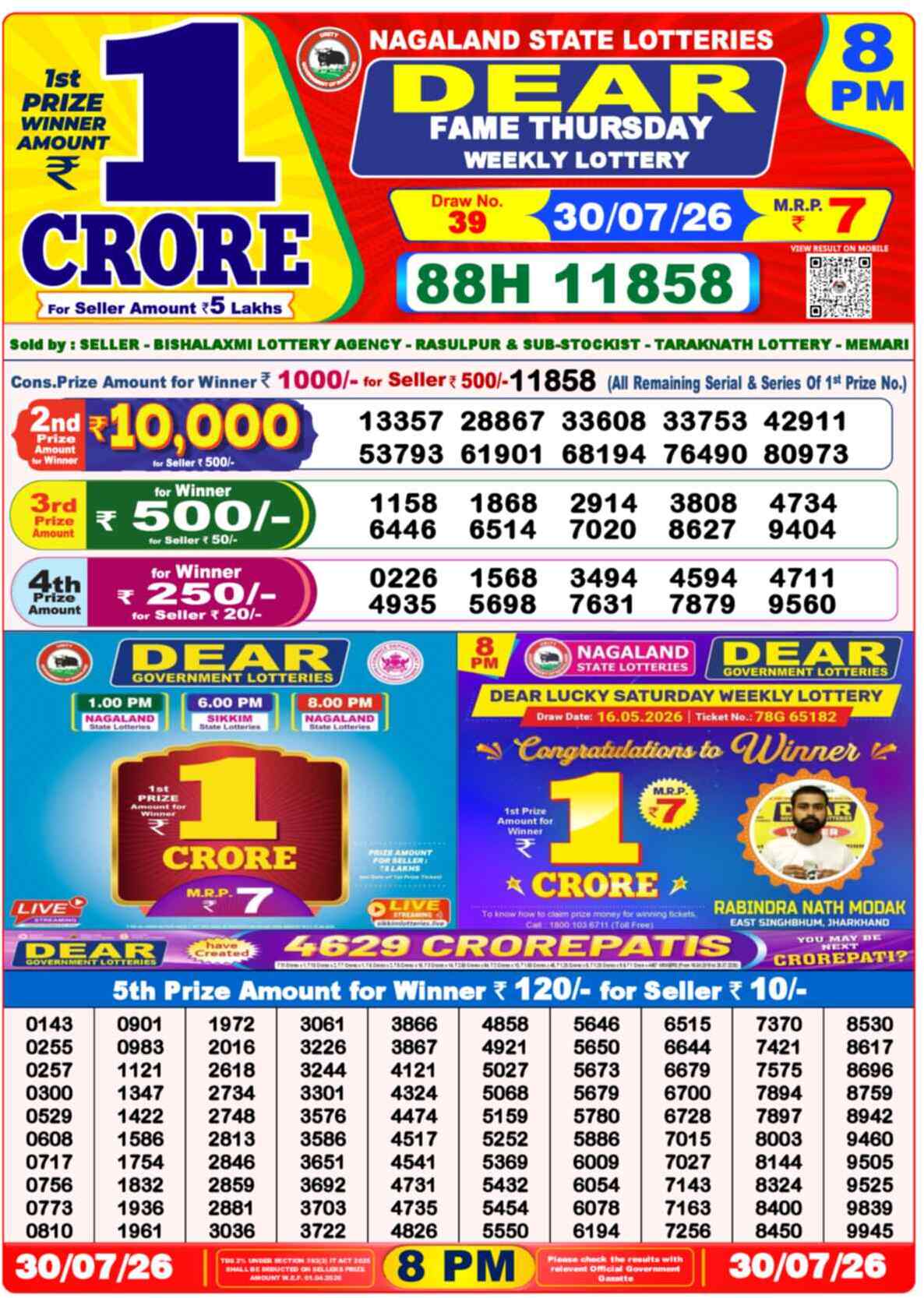 Dear Dream Result 8PM Thursday, 30 July 2026