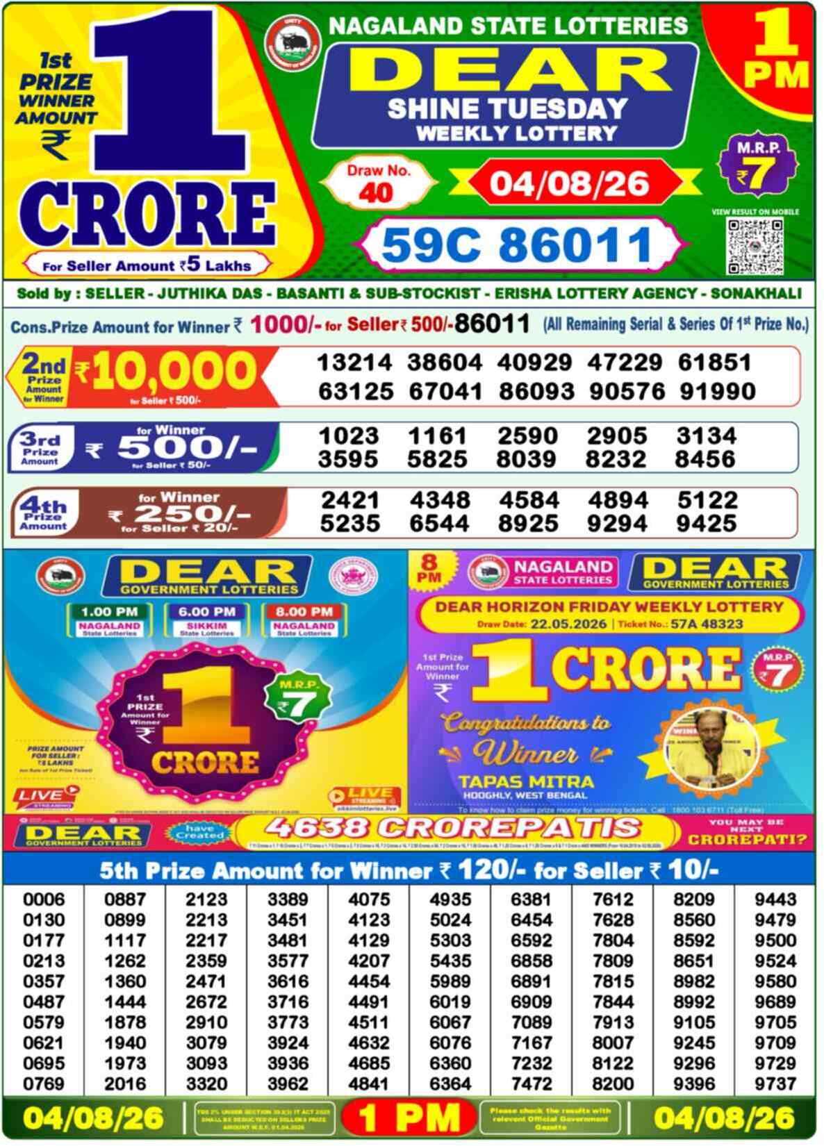 Dear Rise Result 1PM Tuesday, 4 August 2026