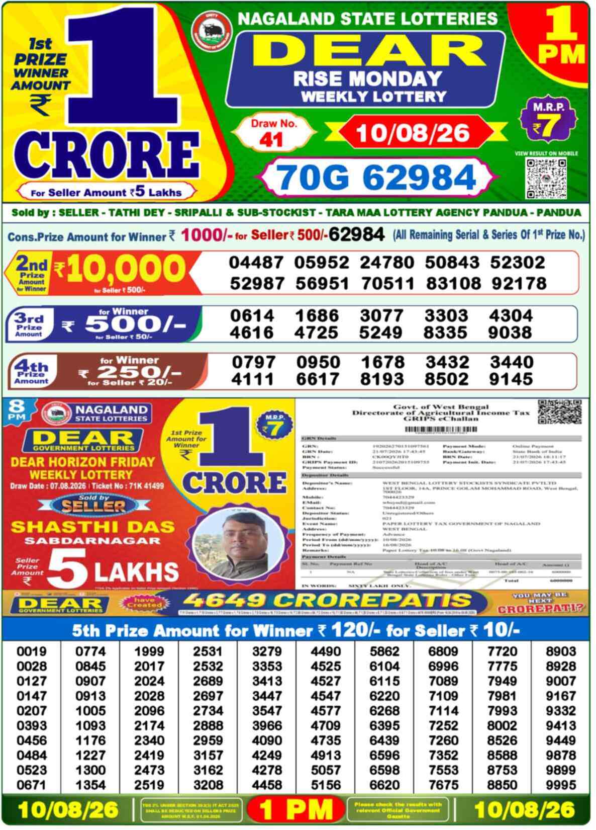 Dear Wish Result 1PM Monday, 10 August 2026