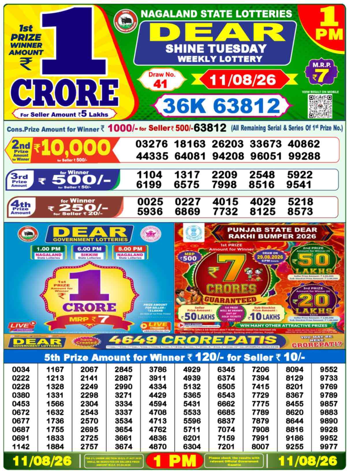 Dear Rise Result 1PM Tuesday, 11 August 2026