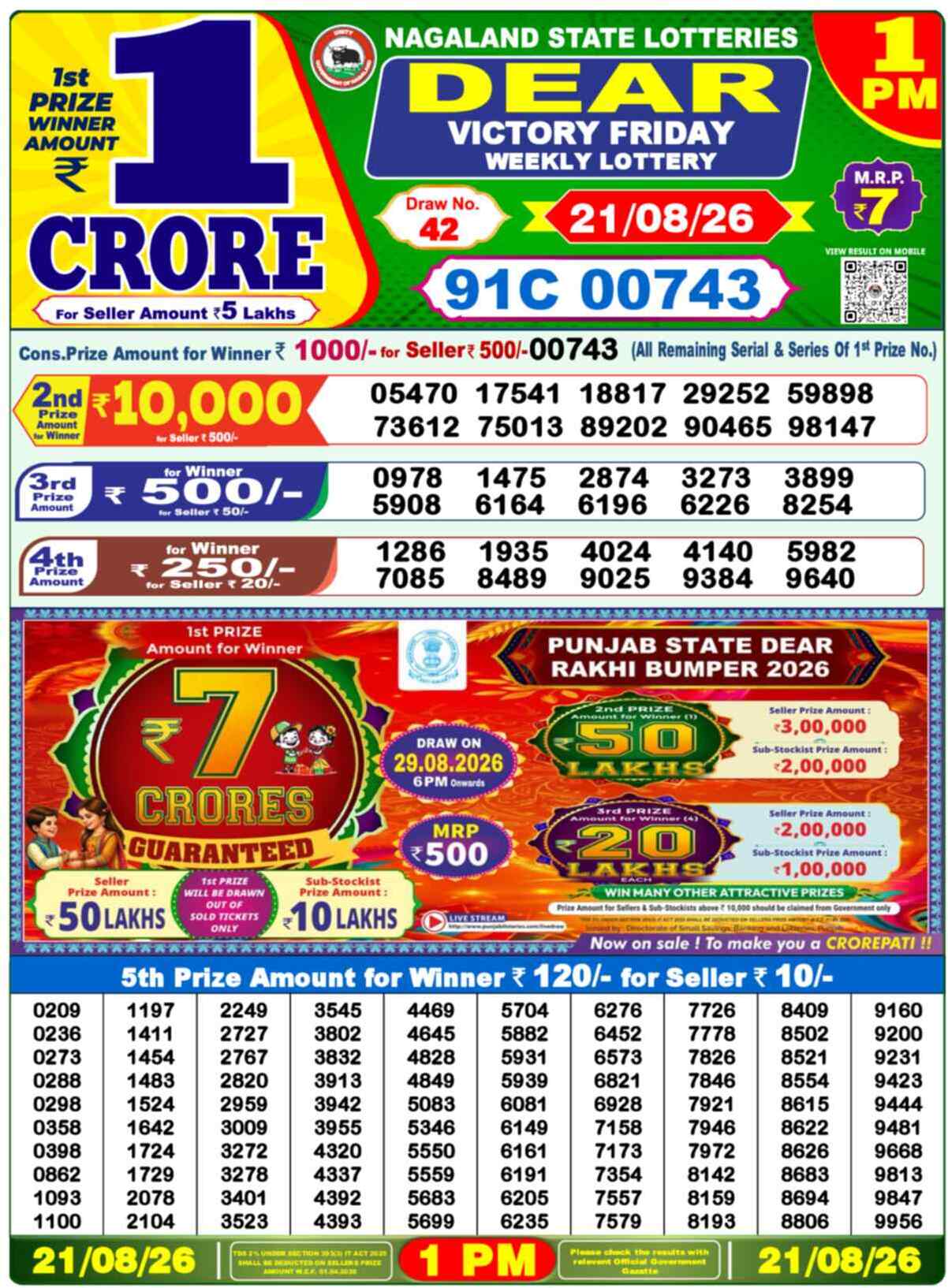 Dear Star Result 1PM Friday, 21 August 2026