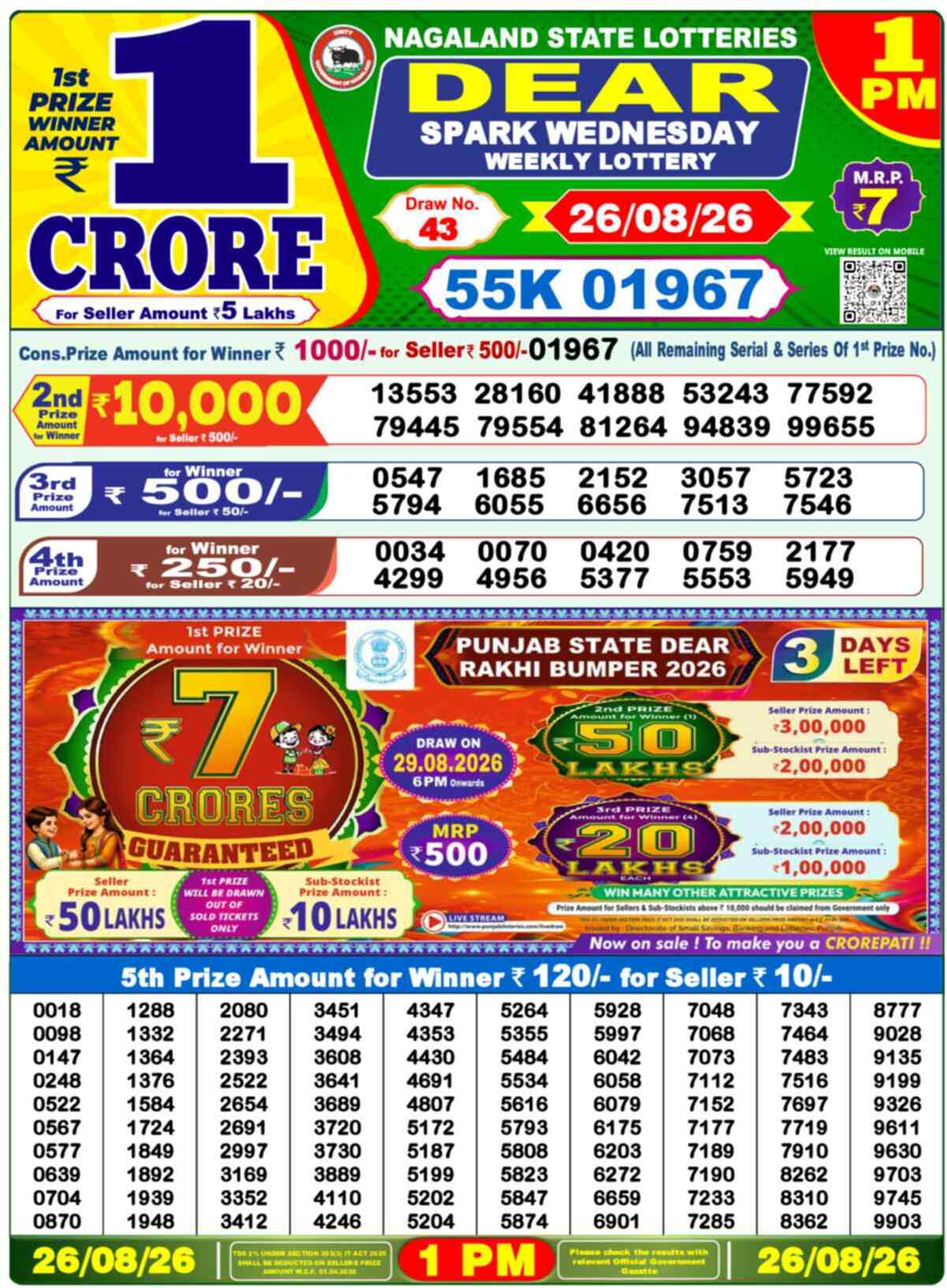 Dear Shine Result 1PM Wednesday, 26 August 2026