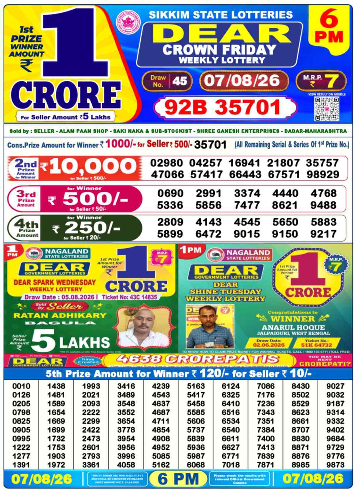 Dear Supreme Result 6PM Friday, 7 August 2026