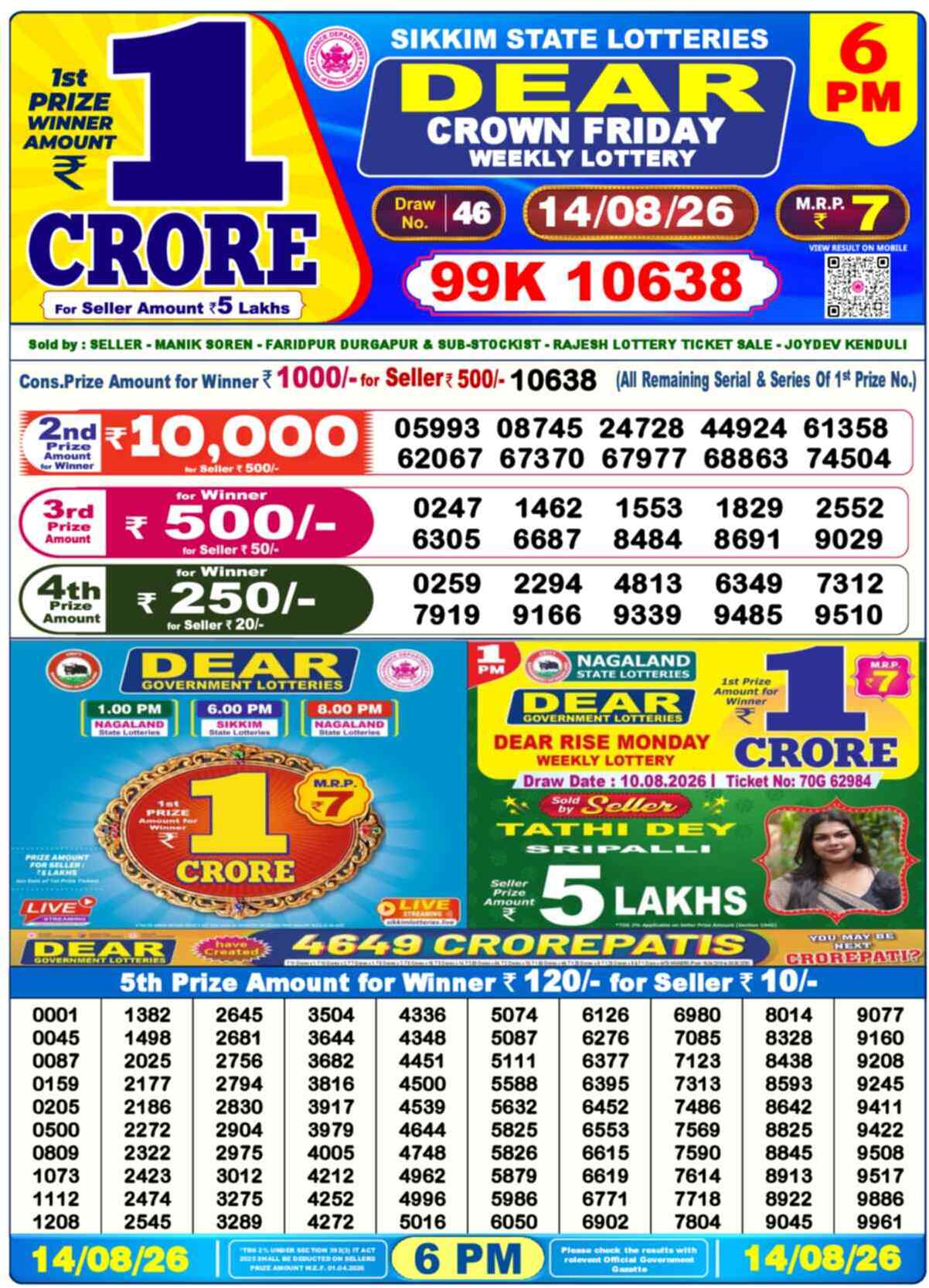 Dear Supreme Result 6PM Friday, 14 August 2026