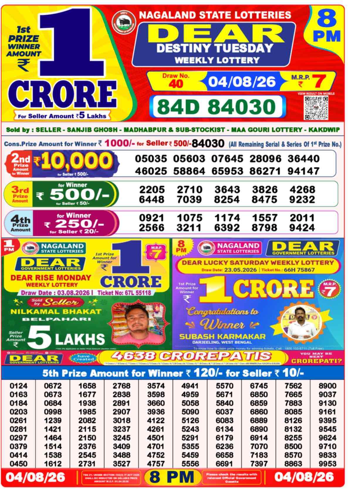 Dear Clover Result 8PM Tuesday, 4 August 2026
