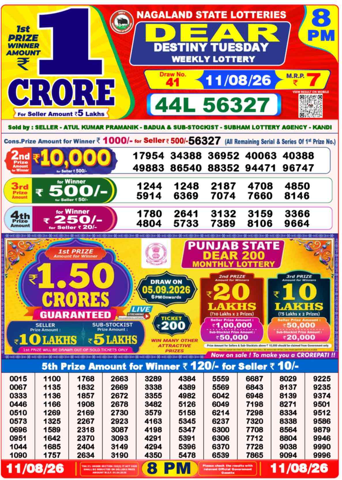 Dear Clover Result 8PM Tuesday, 11 August 2026