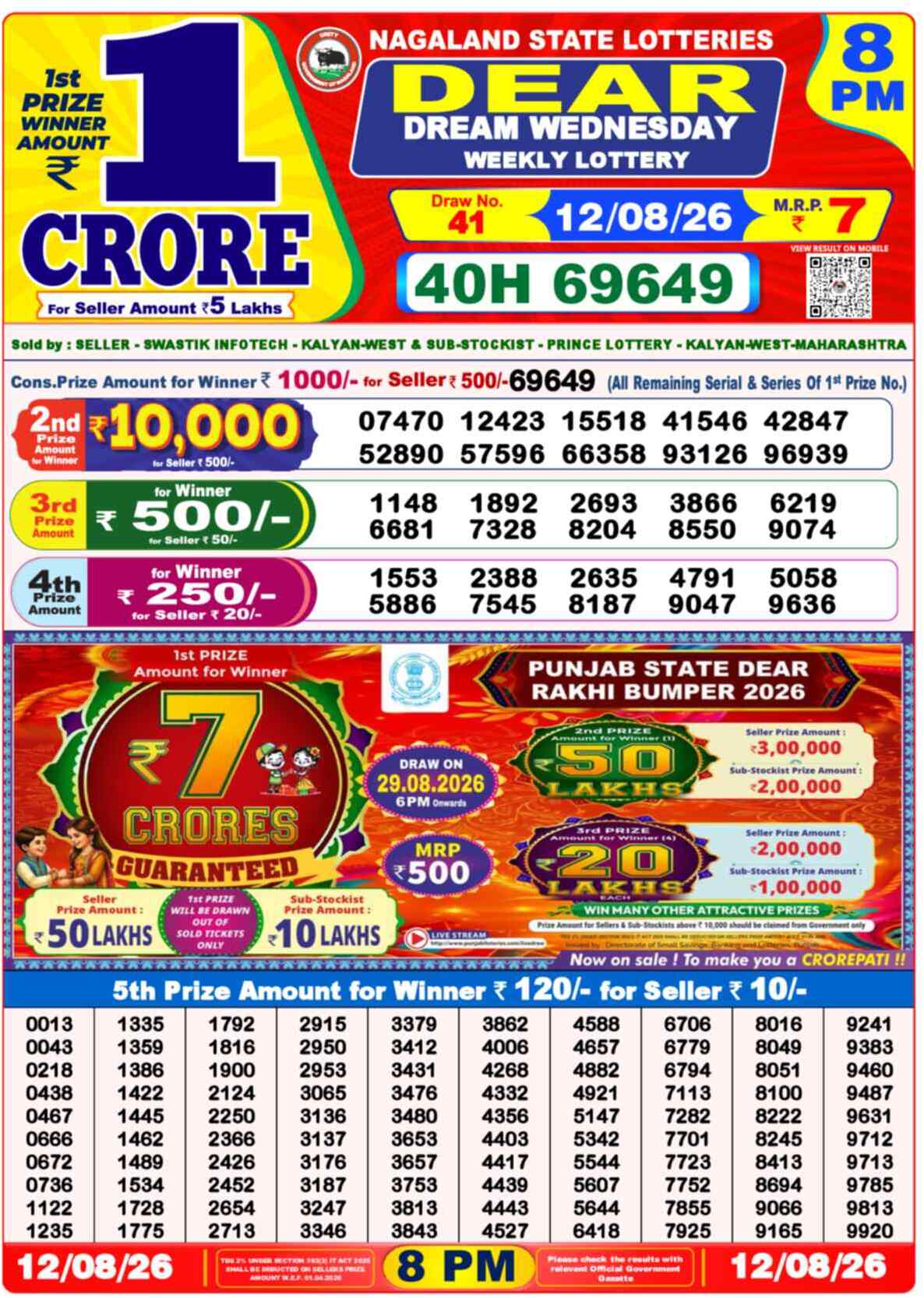 Dear Destiny Result 8PM Wednesday, 12 August 2026