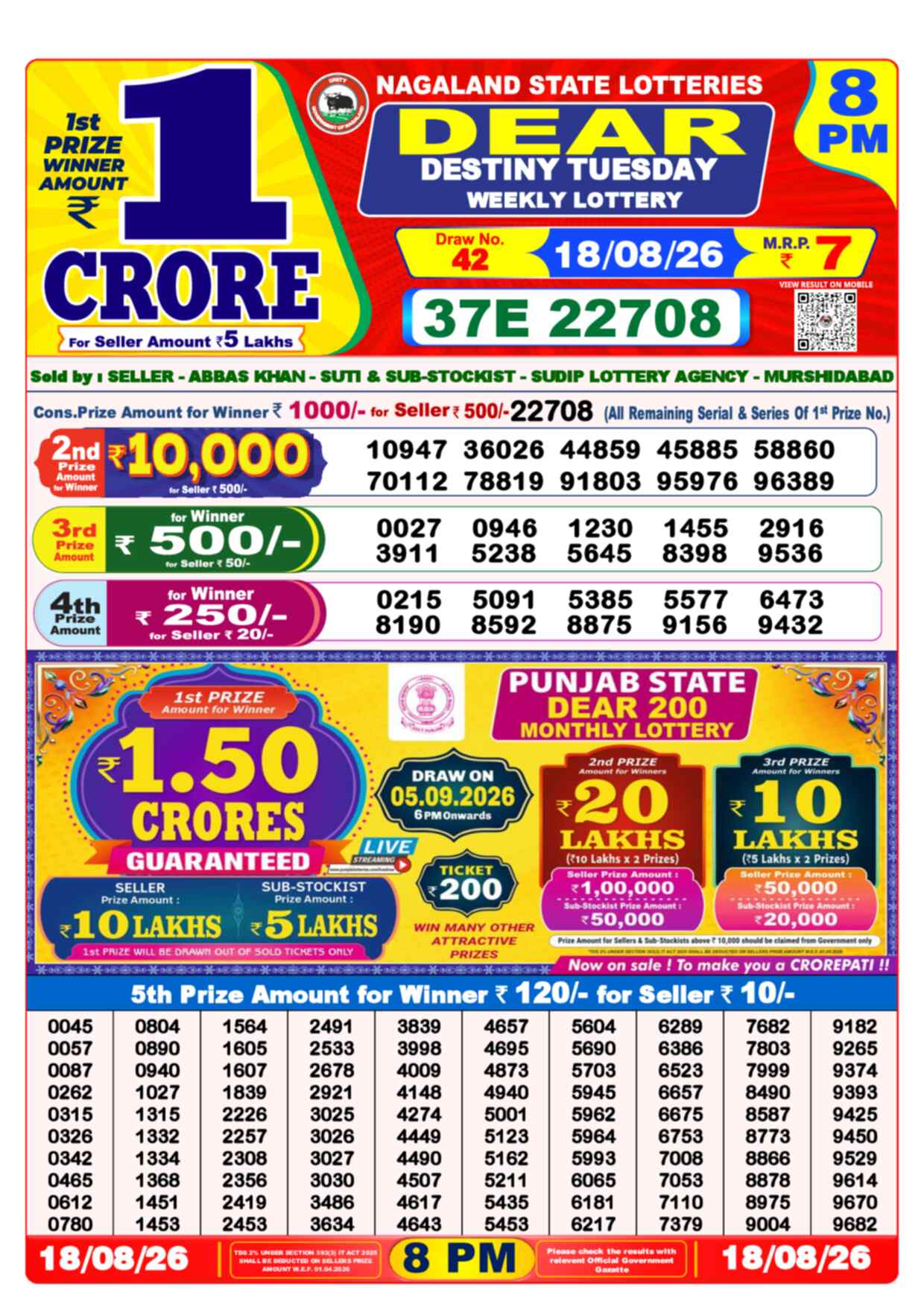 Dear Clover Result 8PM Tuesday, 18 August 2026