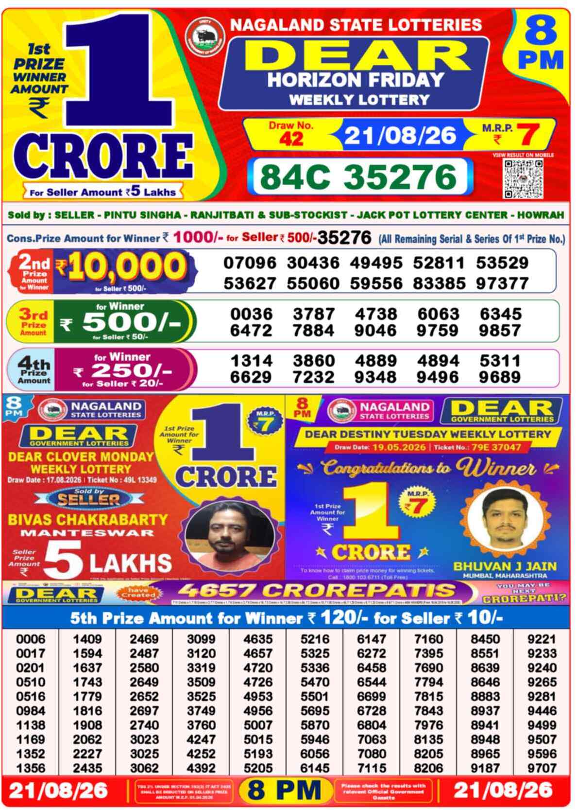 Dear Fame Result 8PM Friday, 21 August 2026