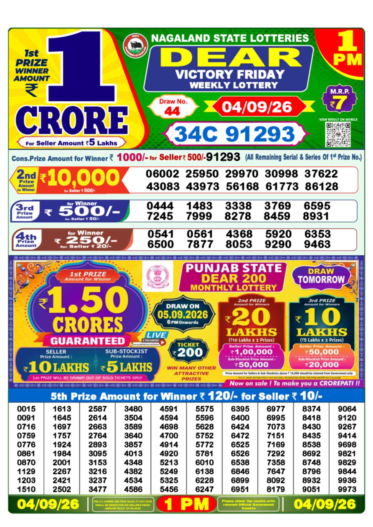 Dear Star Result 1PM Friday, 4 September 2026