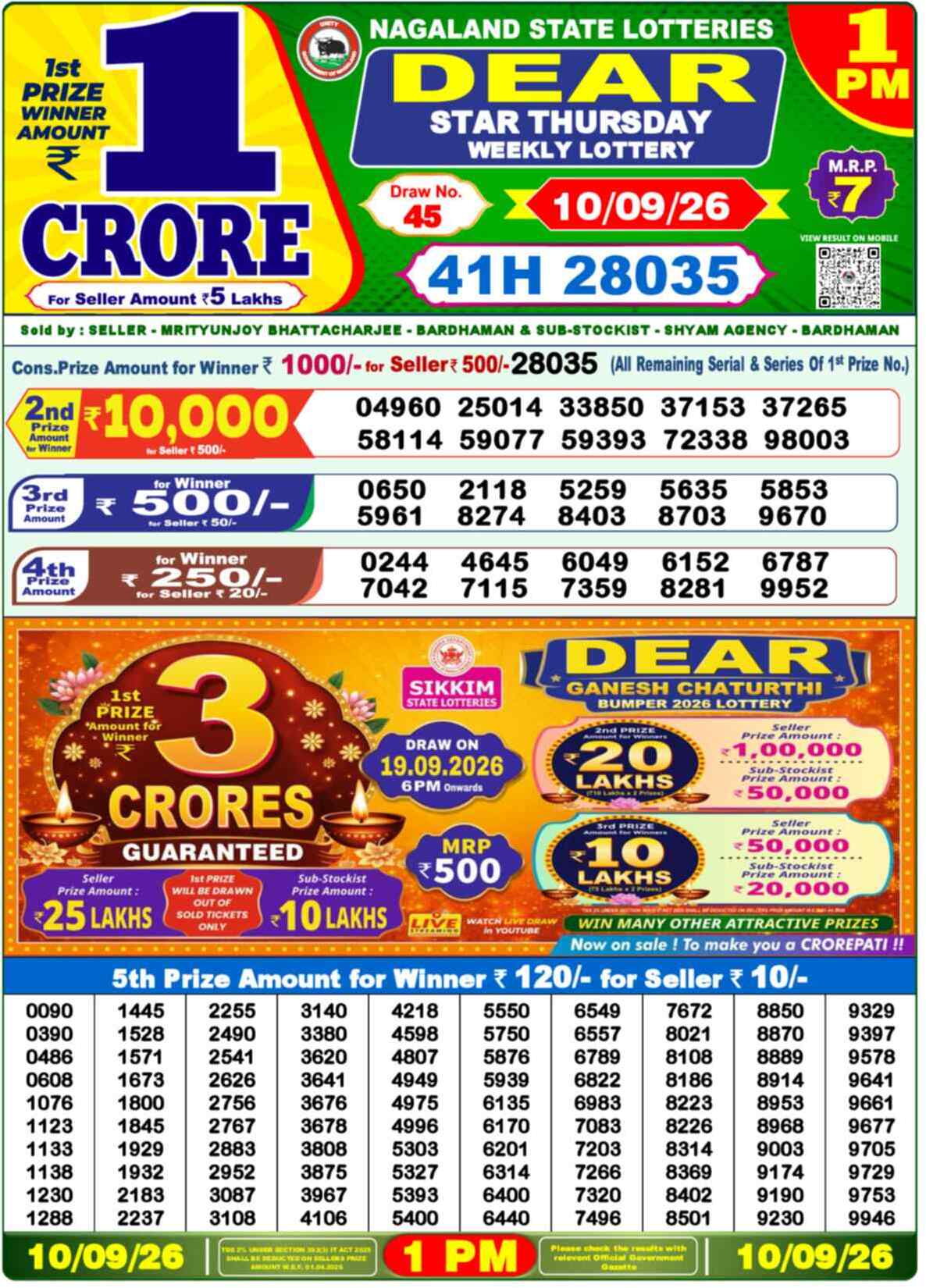 Dear Spark Result 1PM Thursday, 10 September 2026