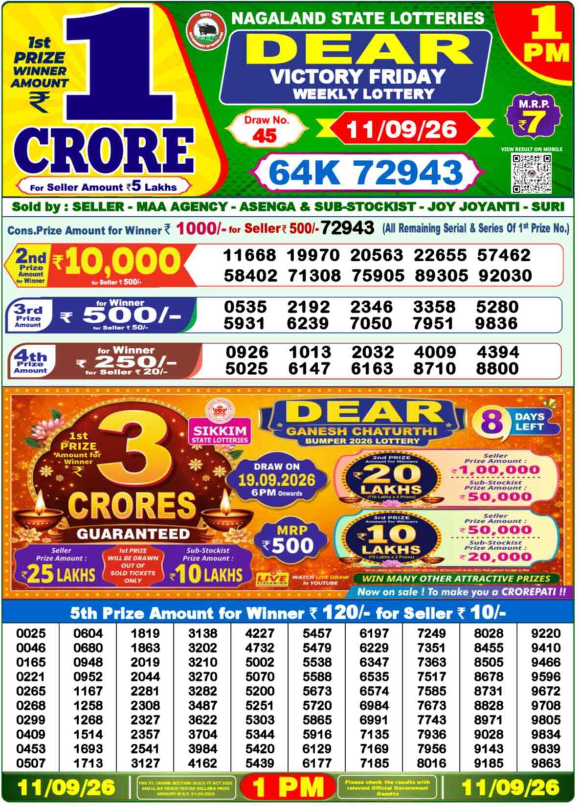 Dear Star Result 1PM Friday, 11 September 2026